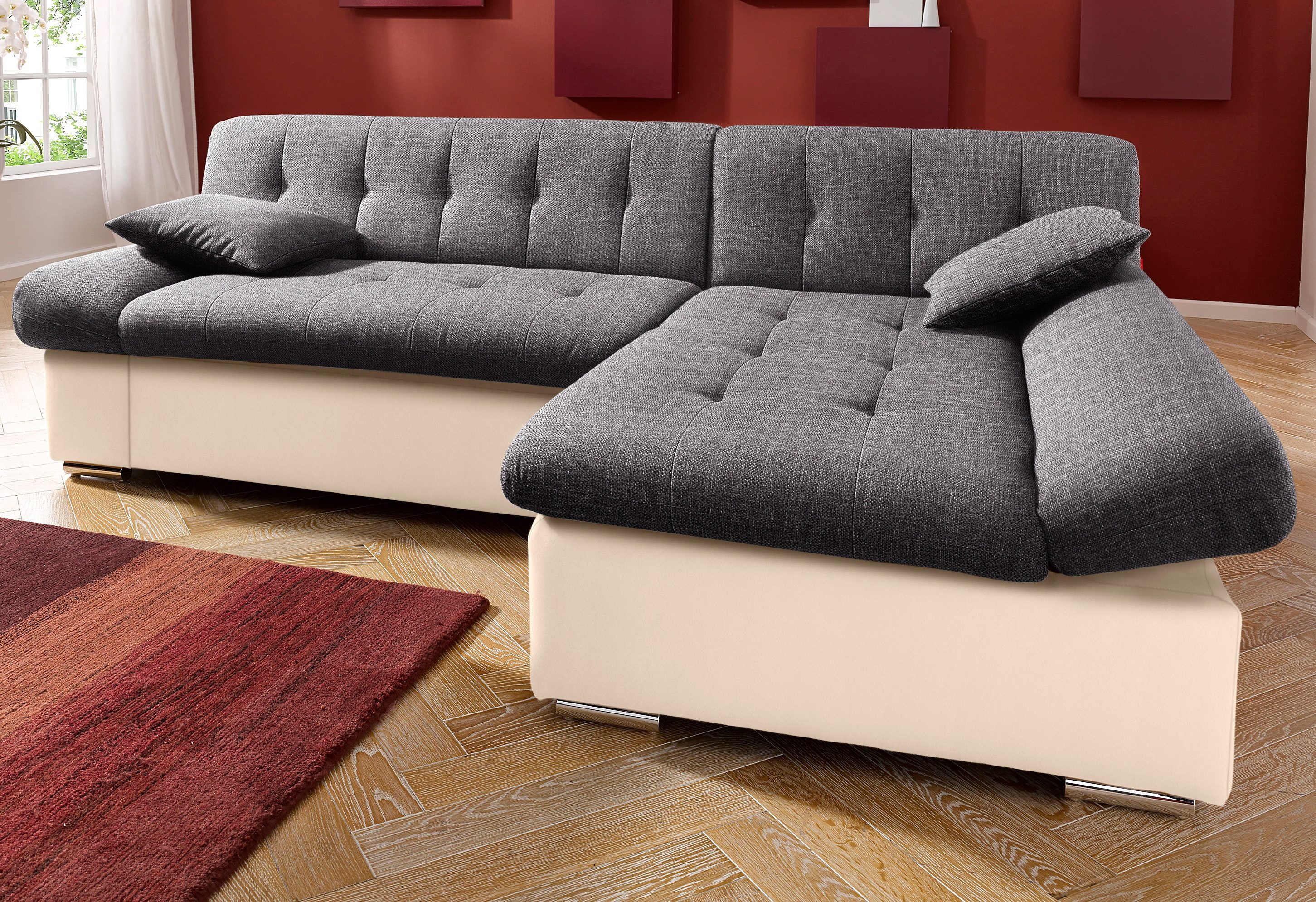 TRENDMANUFAKTUR Hoekbank Reggae, modern en comfortabel, actuele materiaalcombinatie, L-vorm