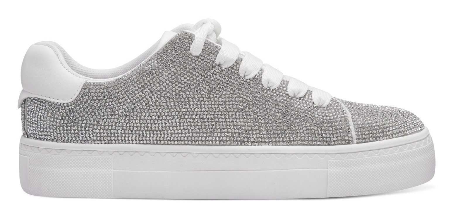 Tamaris Plateausneakers , vrijetijdsschoen, lage schoen, veterschoen in zilver-glitterlook