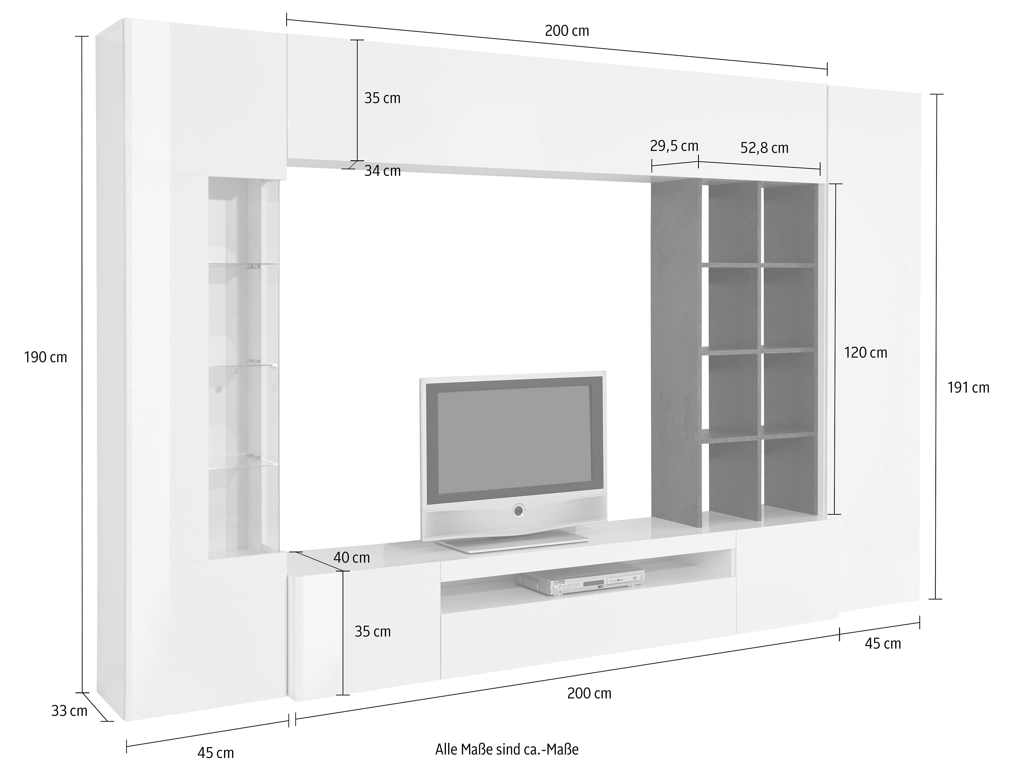 INOSIGN Wandmeubel New Egypt, wandmeubel, mediameubel, woonkamerwand 2 kleppen, 2 kleine deuren, 2 grote deuren, rekopbouw breedte 290 hoogte 191 (set, 5-delig)