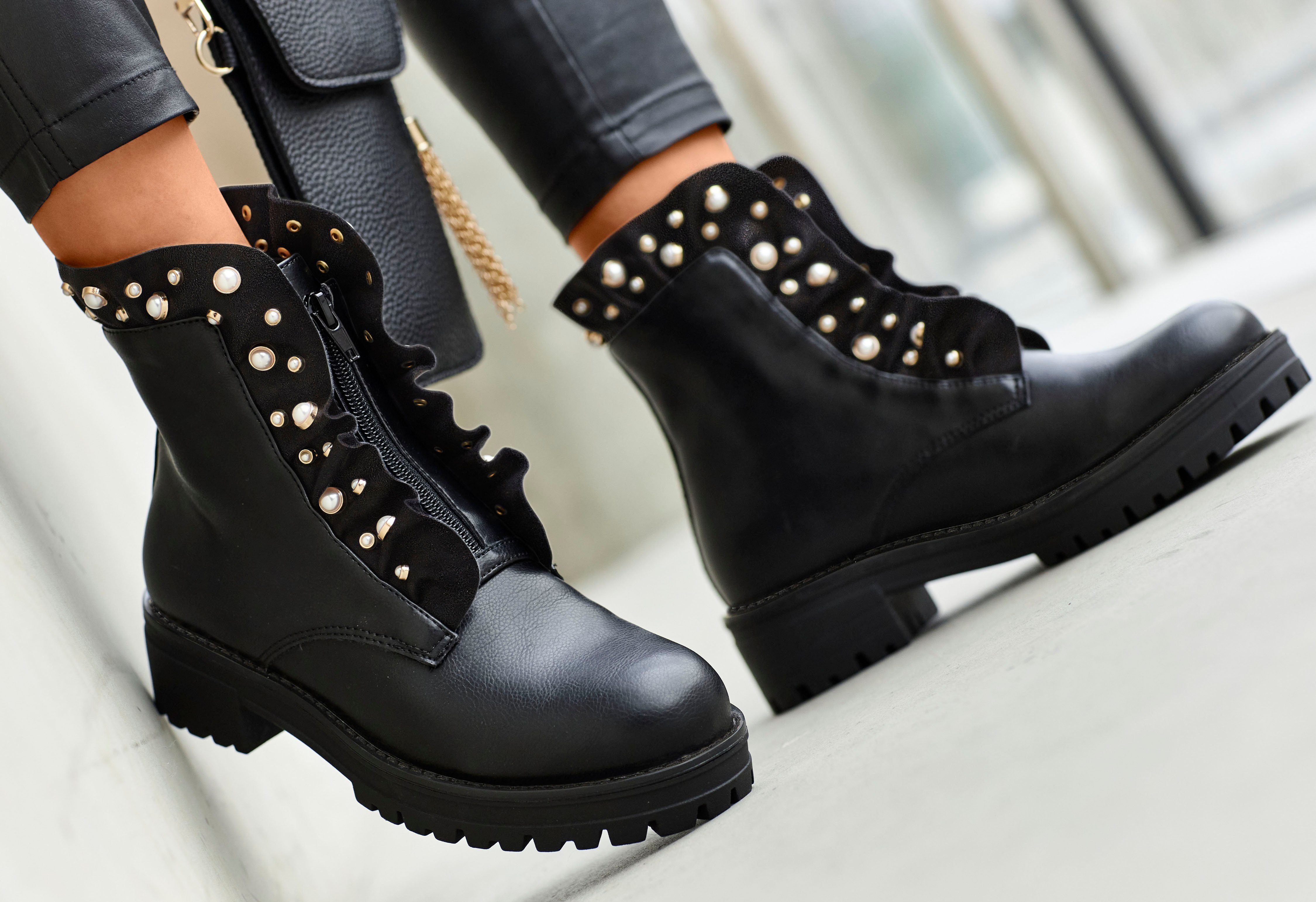 Lascana Laarzen met ritssluiting met glinsterende steentjes en kleine ruches, laarsjes, ankle boots
