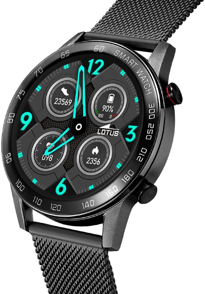 Lotus Smartwatch 50018/1 Horloge, herenhorloge, roestvrijstalen band, stappenteller, cadeau-idee (set, 2-delig, Met verwisselbare armband van zwart silicone)