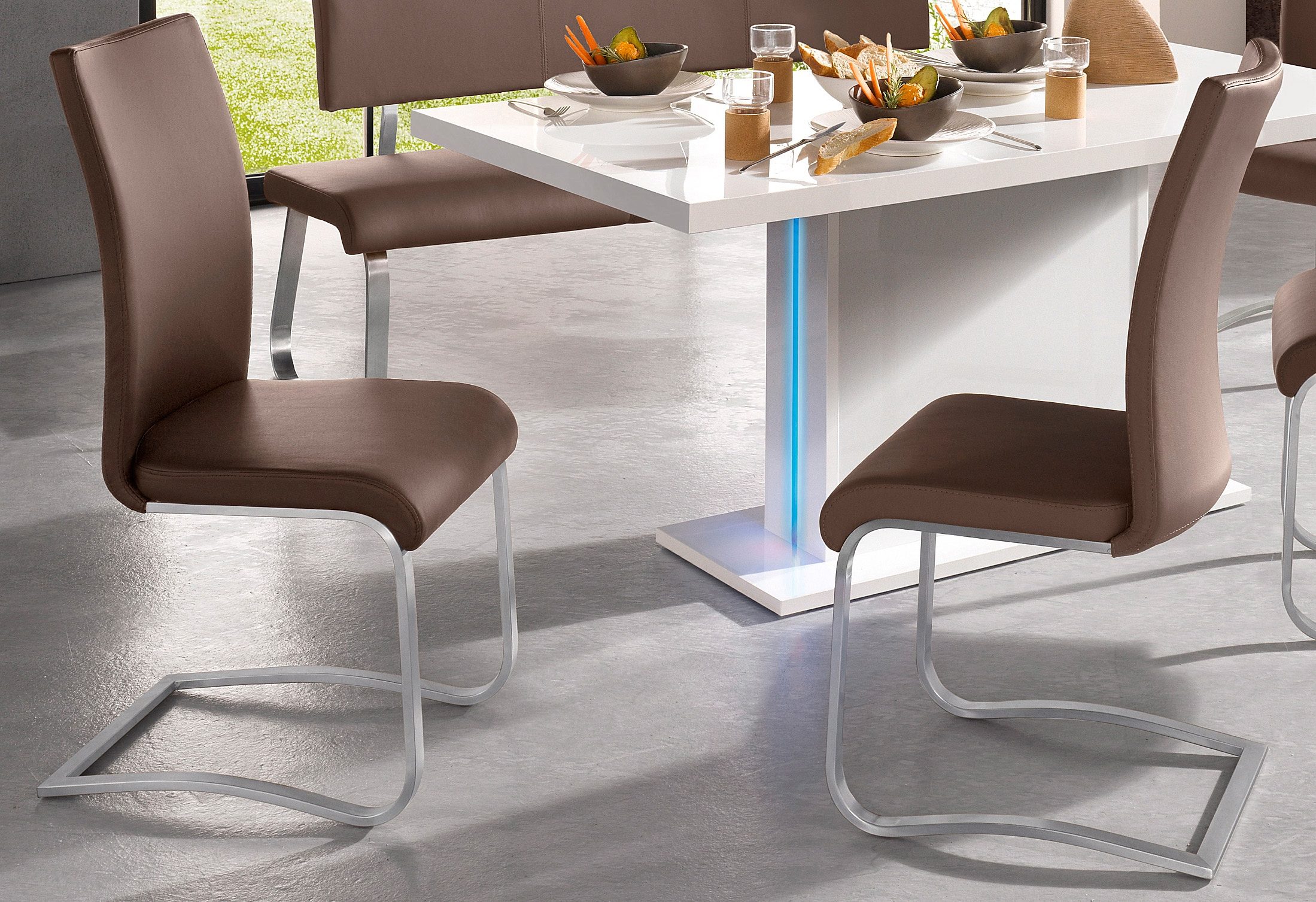 MCA furniture Vrijdragende stoel Arco Stoel overtrokken met echt leer, belastbaar tot 130 kg (2 stuks)