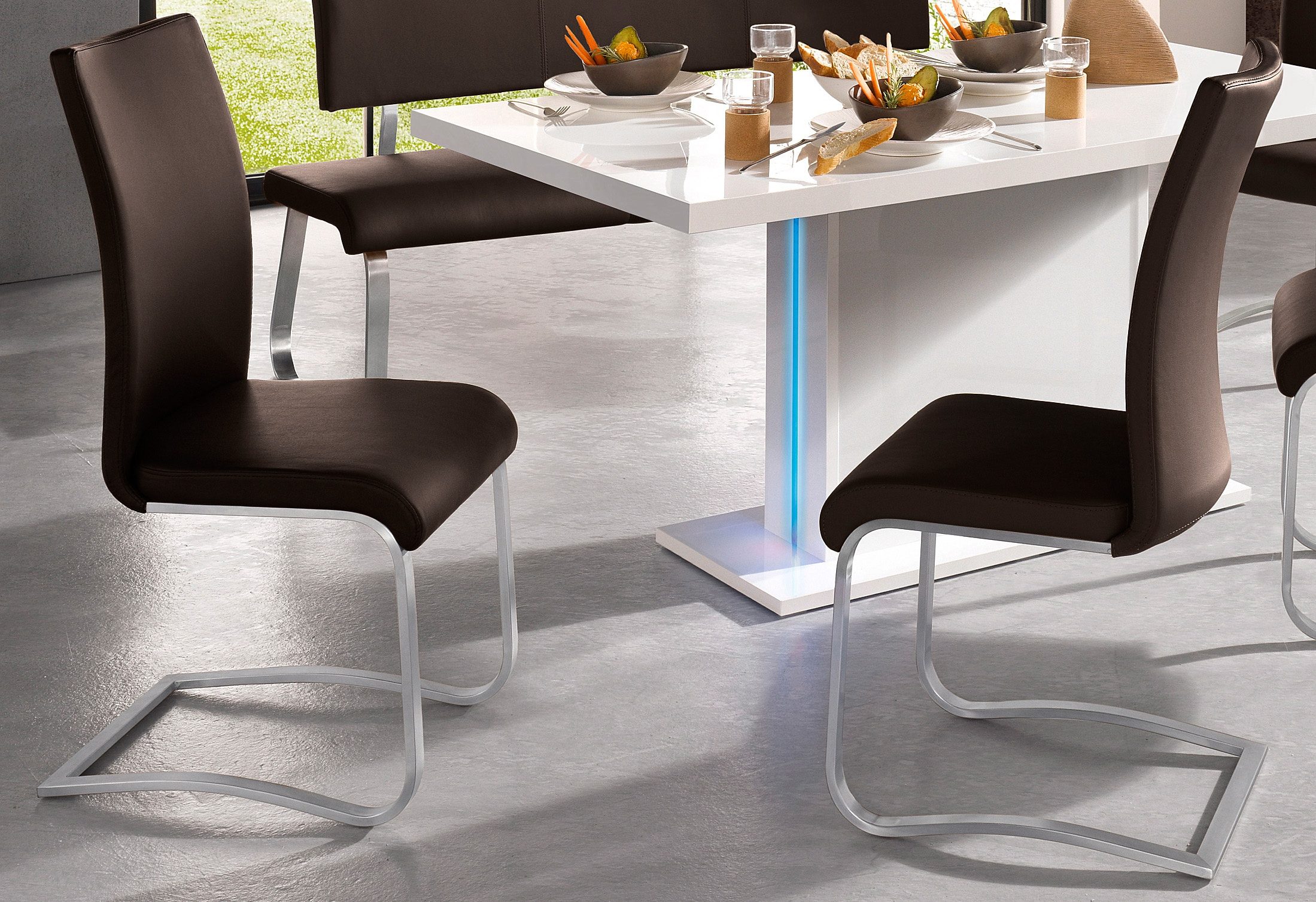 MCA furniture Vrijdragende stoel Arco Stoel overtrokken met echt leer, belastbaar tot 130 kg (2 stuks)
