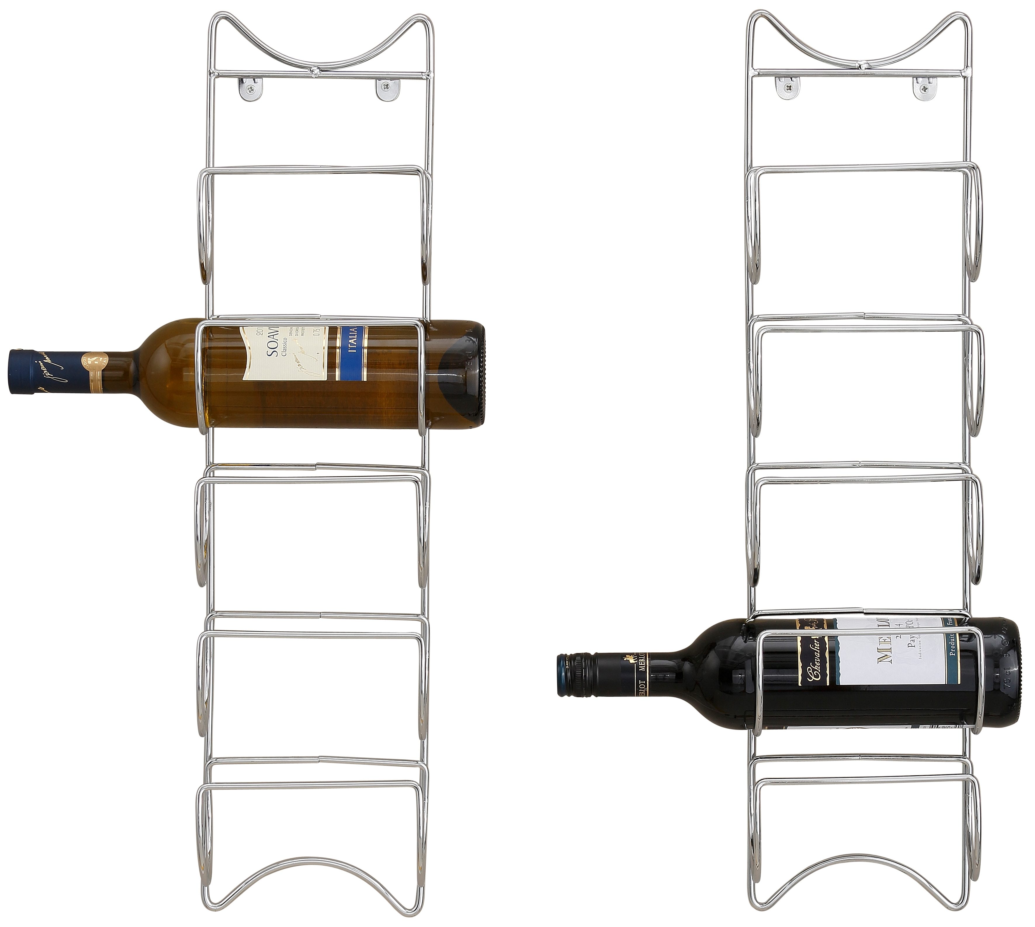 Zeller Present Flessenrek uit hoogwaardig verchroomd metaal vervaardigd (set, 2 stuks) wijnrekken maat 11,5x10x56 cm zilver(kleur)