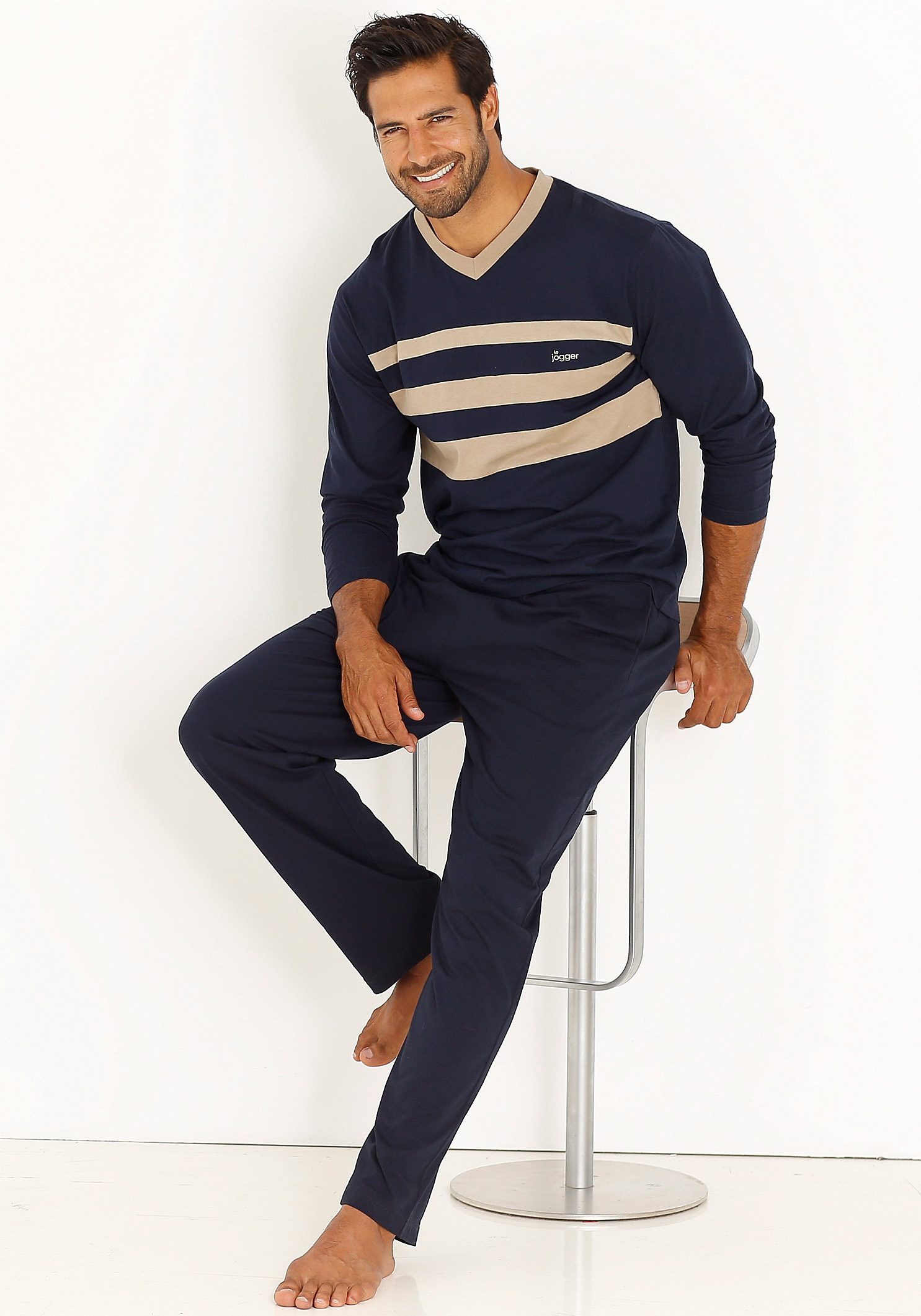le jogger® Pyjama Pyjama met contrasterende inzetten aan de voorkant (4-delig, Set van 2)
