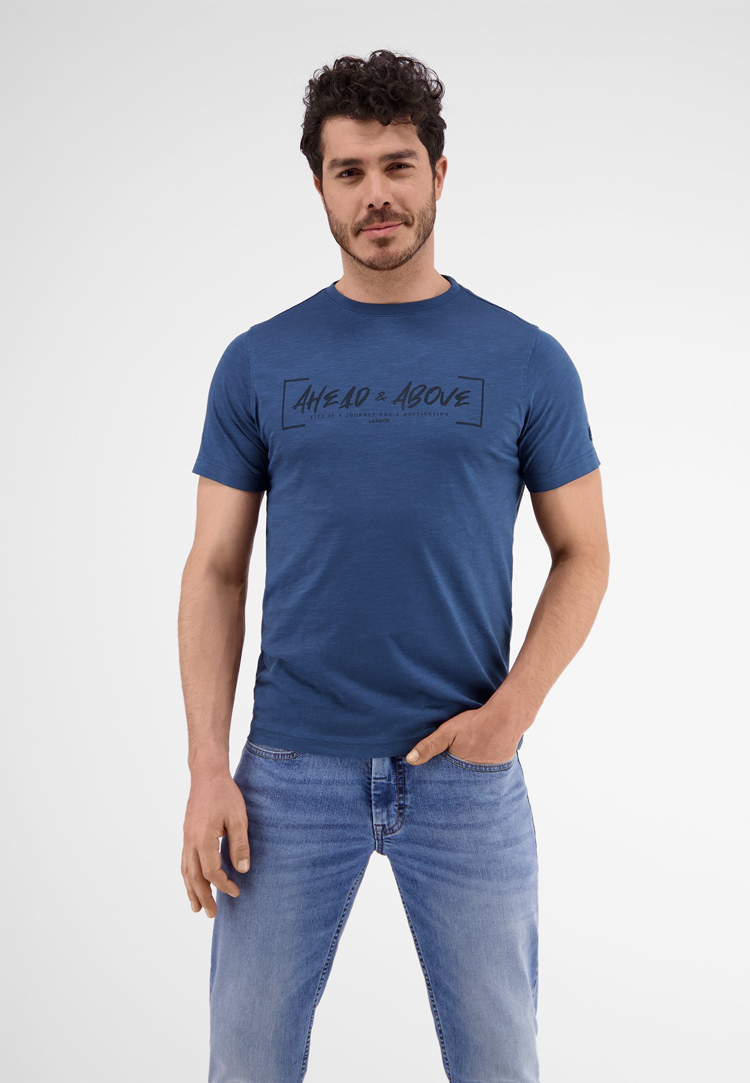 Lerros T-shirt LERROS T-shirt *Ahead & Above* heren t-shirts maat S blauw