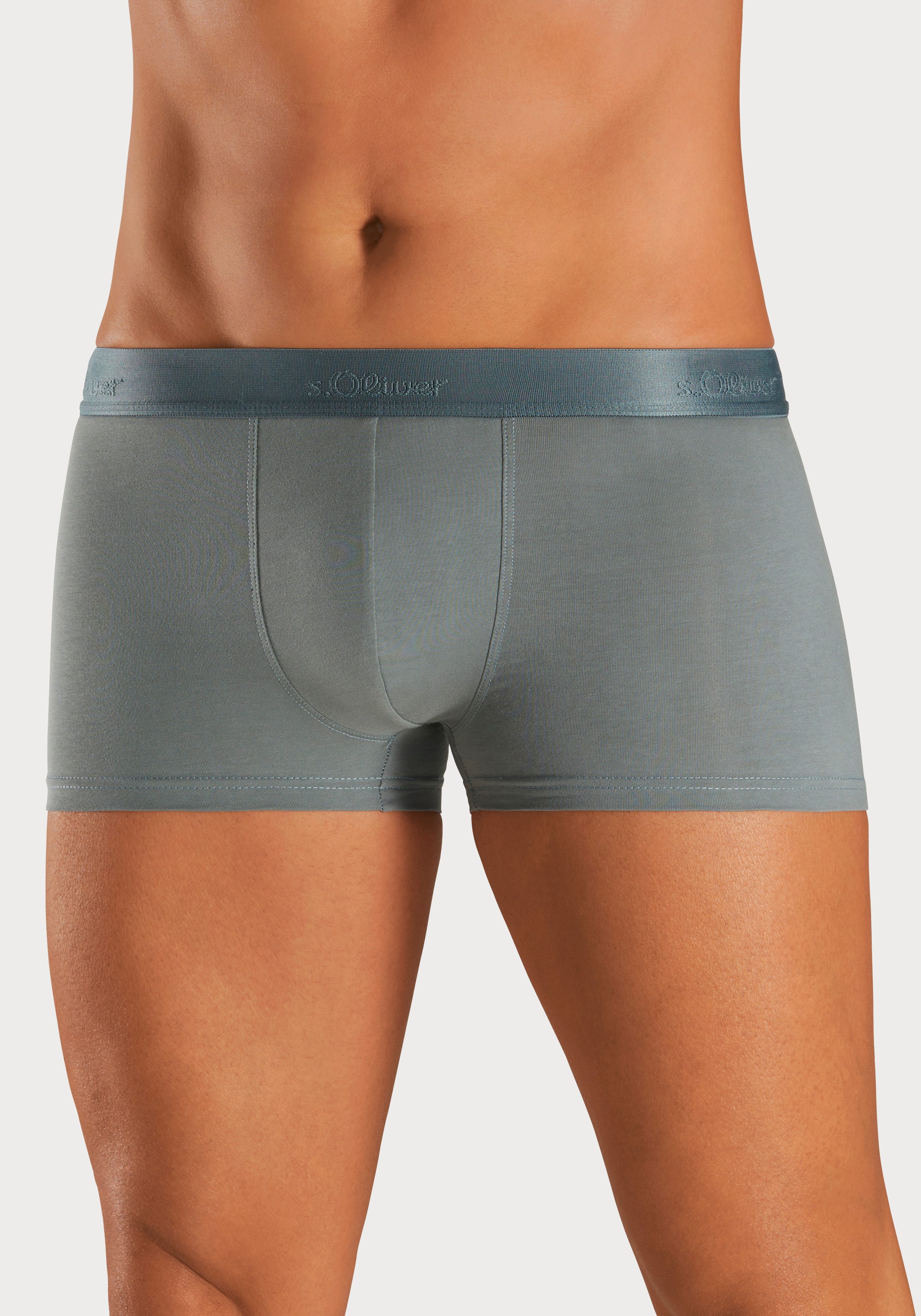 s.Oliver RED LABEL Beachwear Boxershort voor heren in strepen en uni van katoenmix (set 3 stuks)