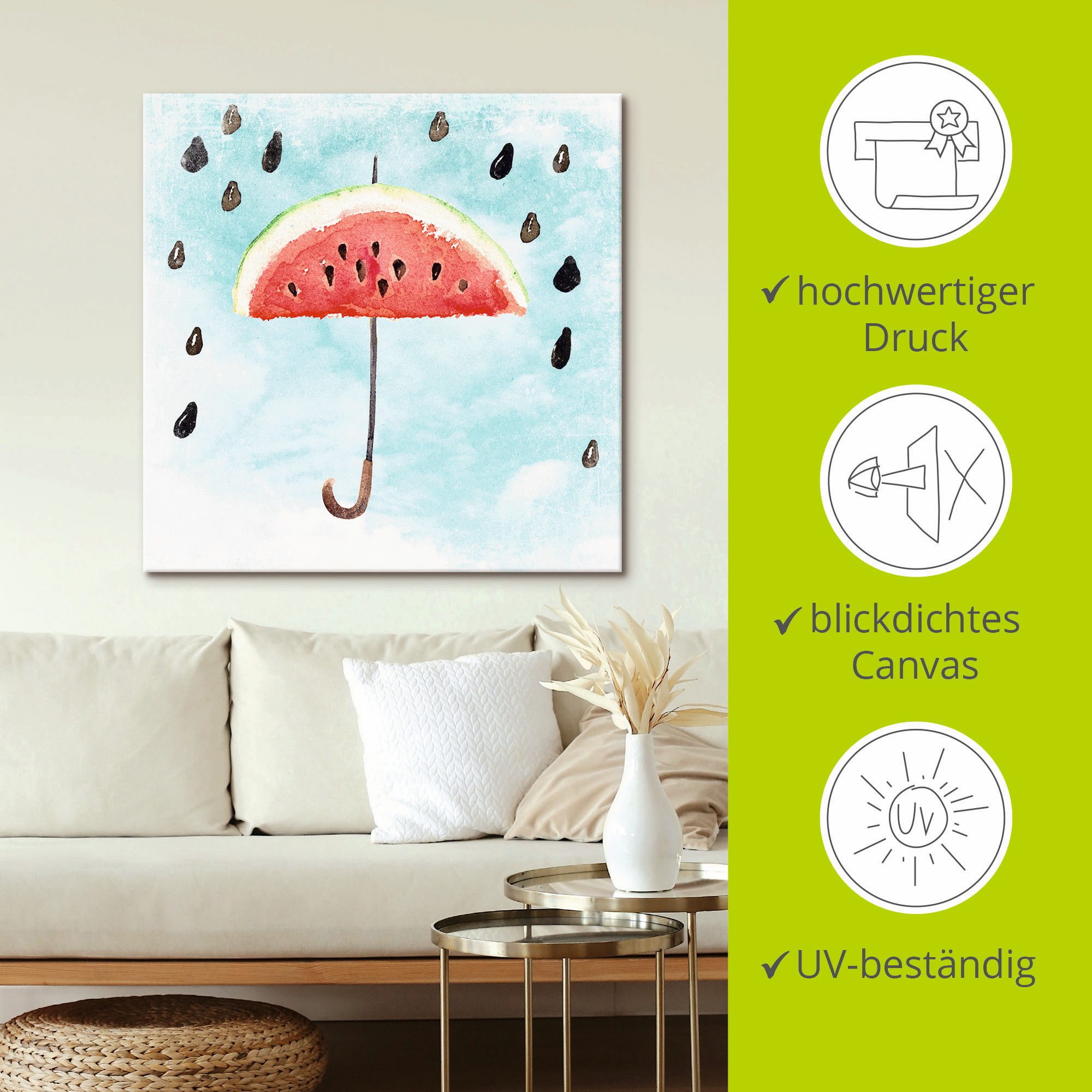Artland Artprint op linnen Zomer meloenen regen gespannen op een spieraam