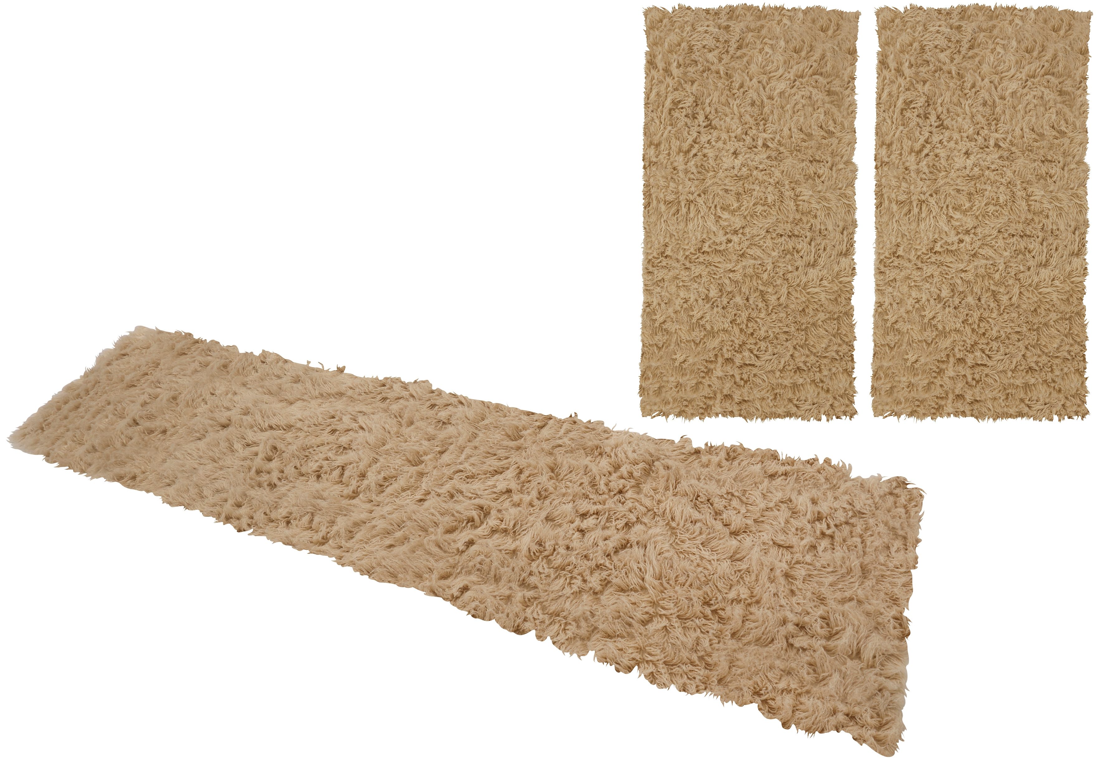 Böing Carpet Set slaapkamerkleedjes Flokati 1500 g Slaapkamerkleed, loperset, unikleuren, zuivere wol, met de hand geweven