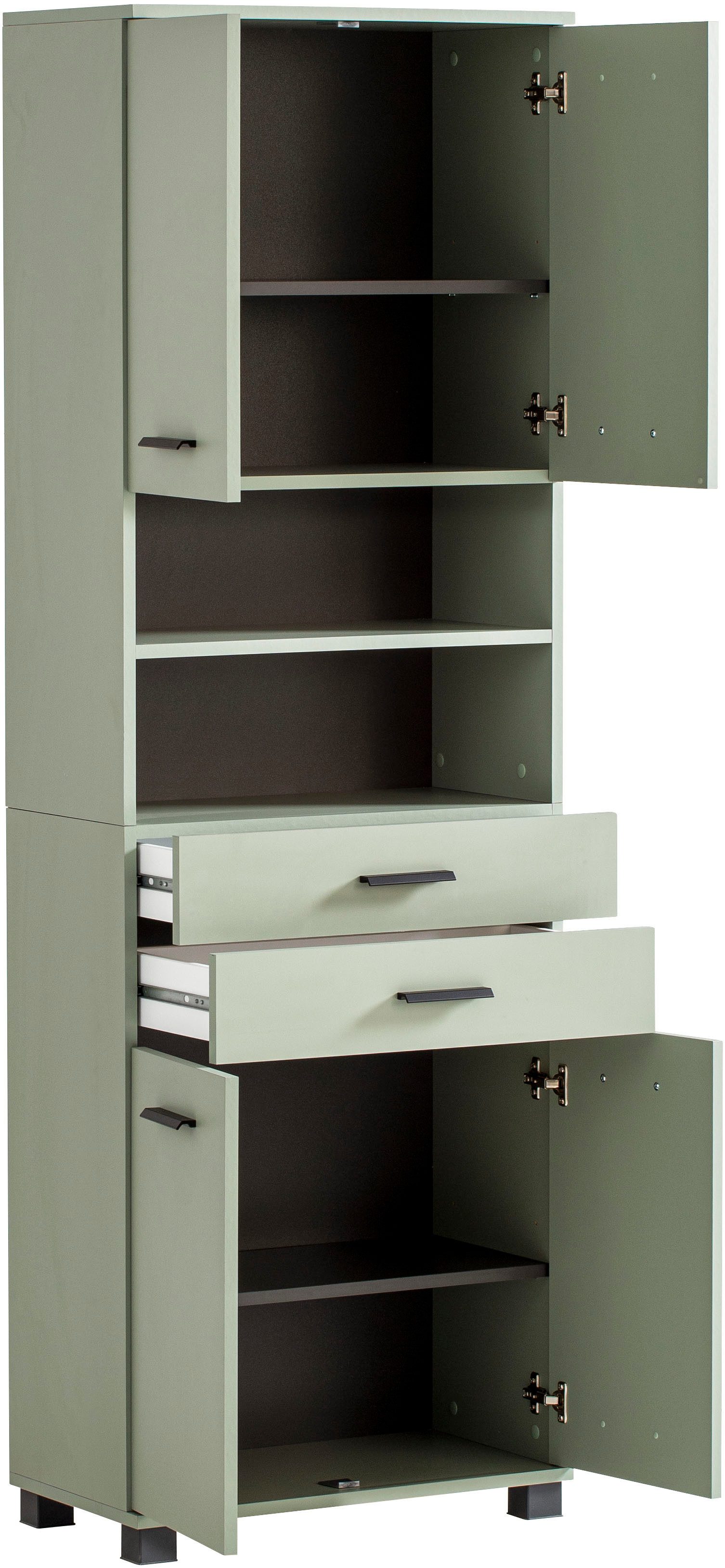 welltime Hoge kast Palermo, Made in Germany Breedte 60 cm, verstelbare planken, metalen grepen
