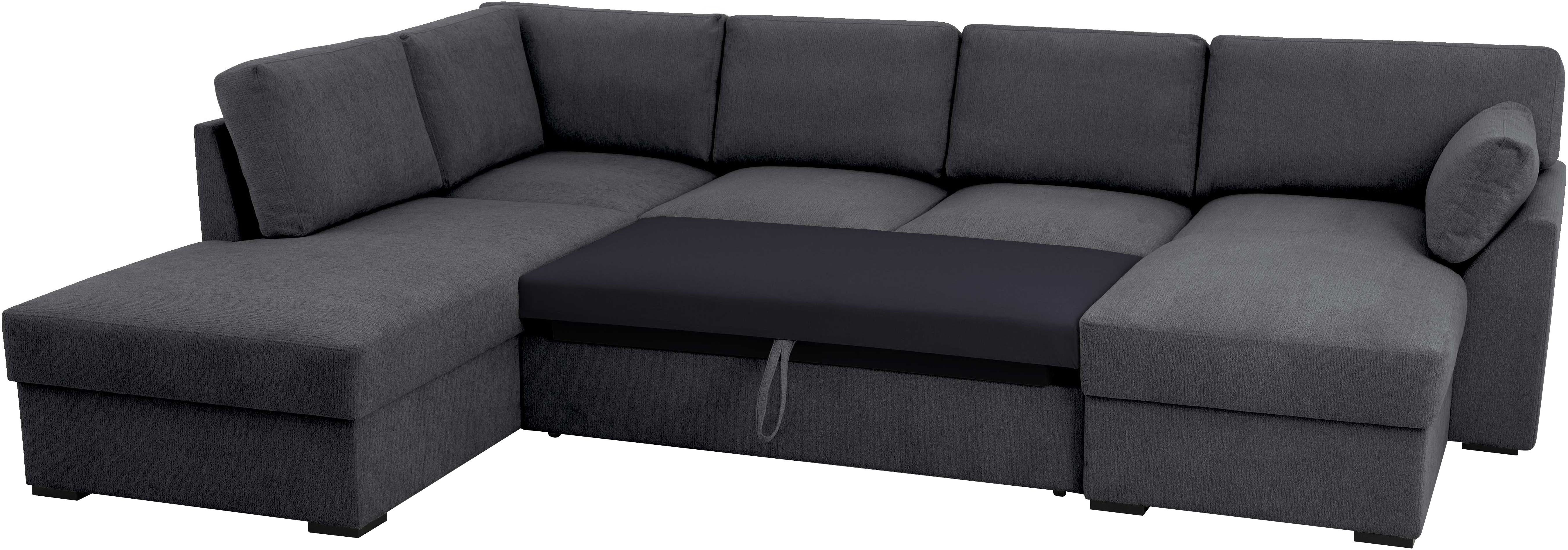 Home affaire Zithoek Citry Breedte 309 cm, chenille, bedfunctie, bedlade, U-vorm