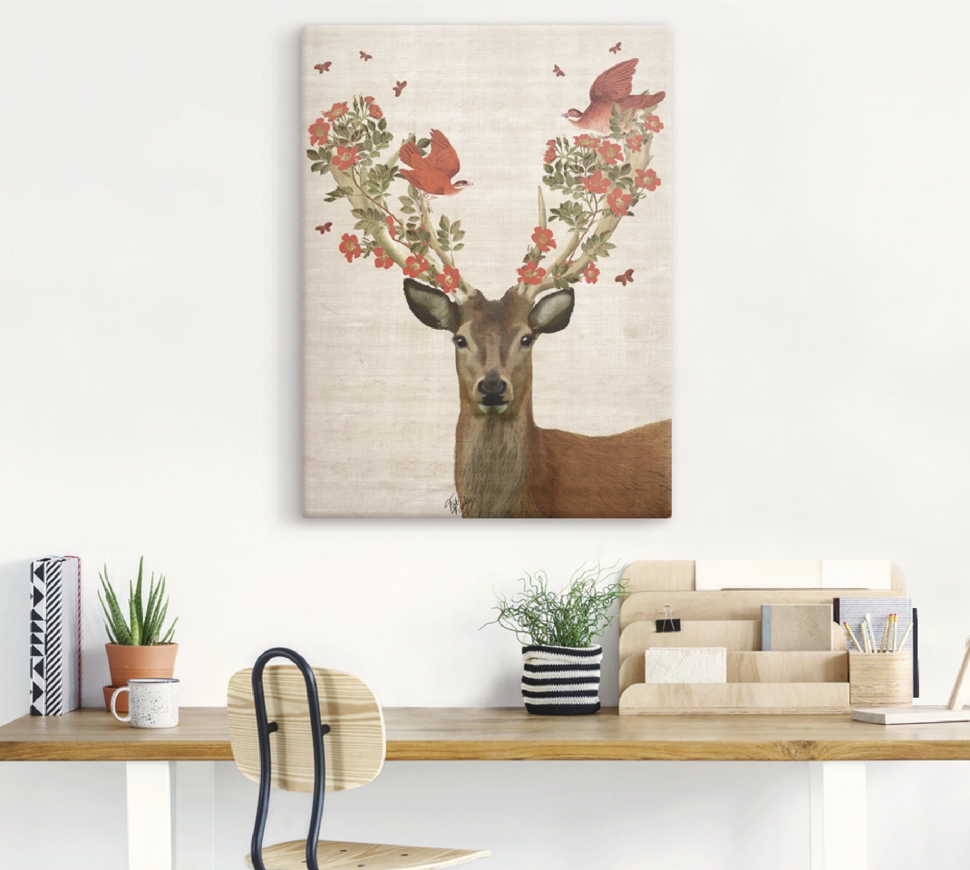 Artland Artprint Edelhert en vogels liefde als artprint op linnen, poster, muursticker in verschillende maten