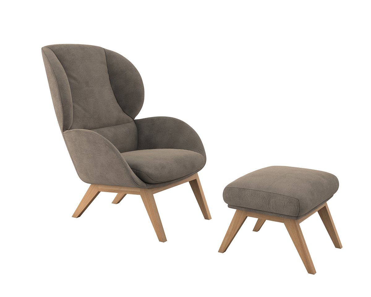 FLEXLUX Hocker Adria Eiken poot, voetenbank/poef voor oorfauteuil