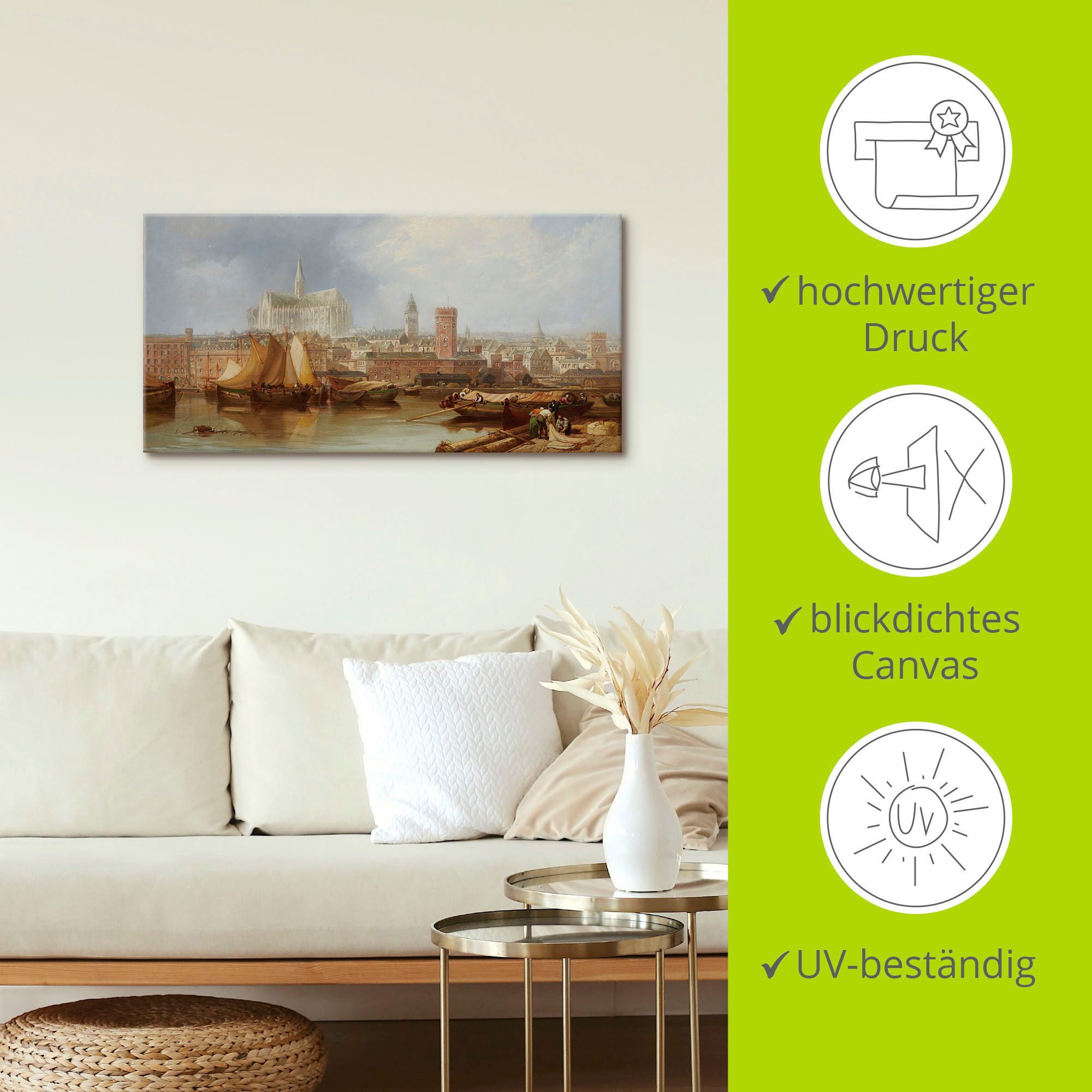 Artland Artprint Uitzicht op Keulen, onvoltooide kathedraal als artprint van aluminium, artprint voor buiten, artprint op linnen in verschillende maten