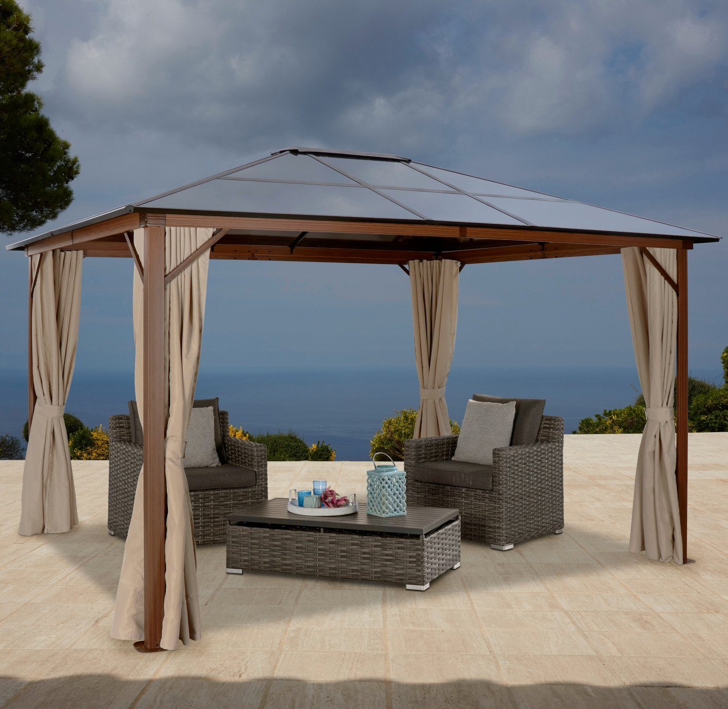 KONIFERA Zij-element partytent voor hout-look, bxd: 300x365 cm (4 stuks)