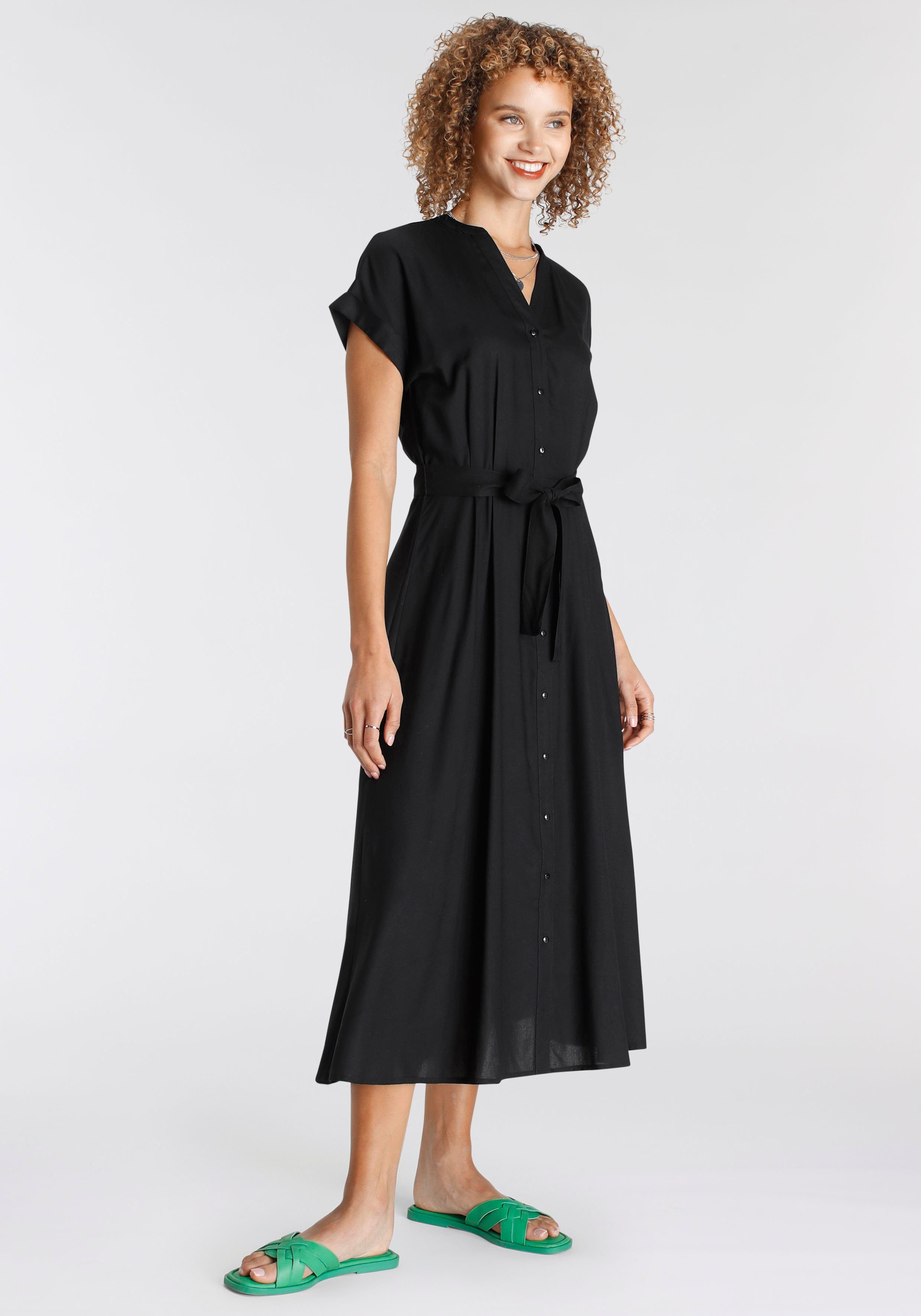 Tamaris Jurk met overhemdkraag kuitlang, sportieve stijl, van viscose, met staande kraag