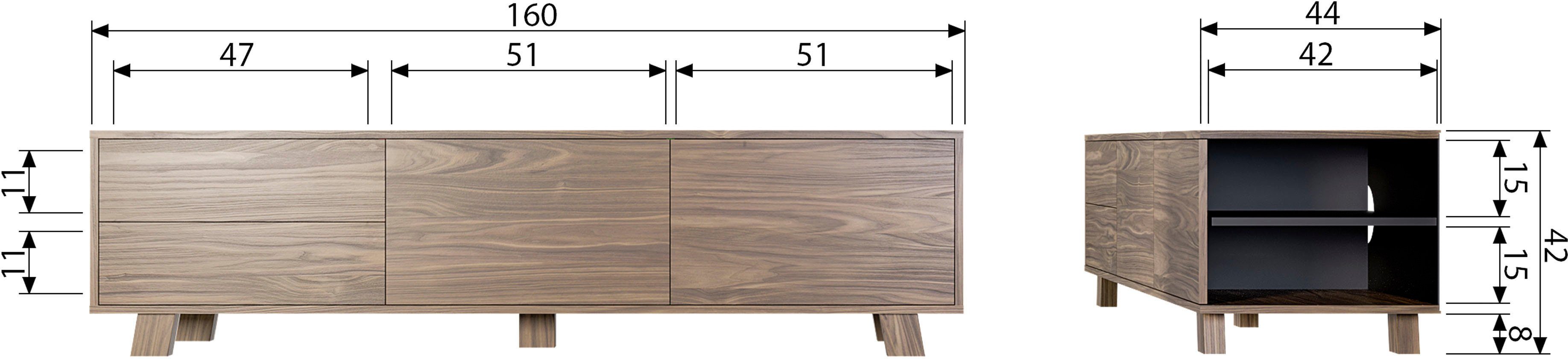WOOOD Tv-meubel Seppe TV-dressoir Walnootfineer met duidelijk zichtbare nerf, H 42 cm x B 160 cm