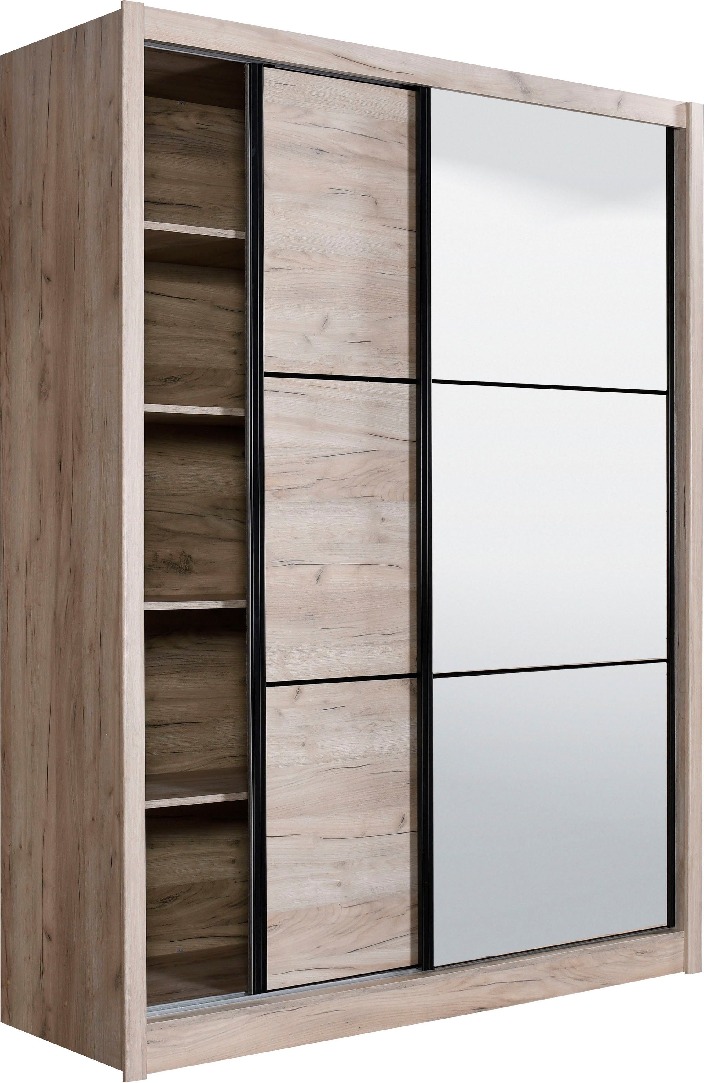 INOSIGN Zweefdeurkast Navara kledingkast met spiegel linnenkast garderobe met royale binnenuitrusting, fsc®-gecertificeerd, in 3 breedtes