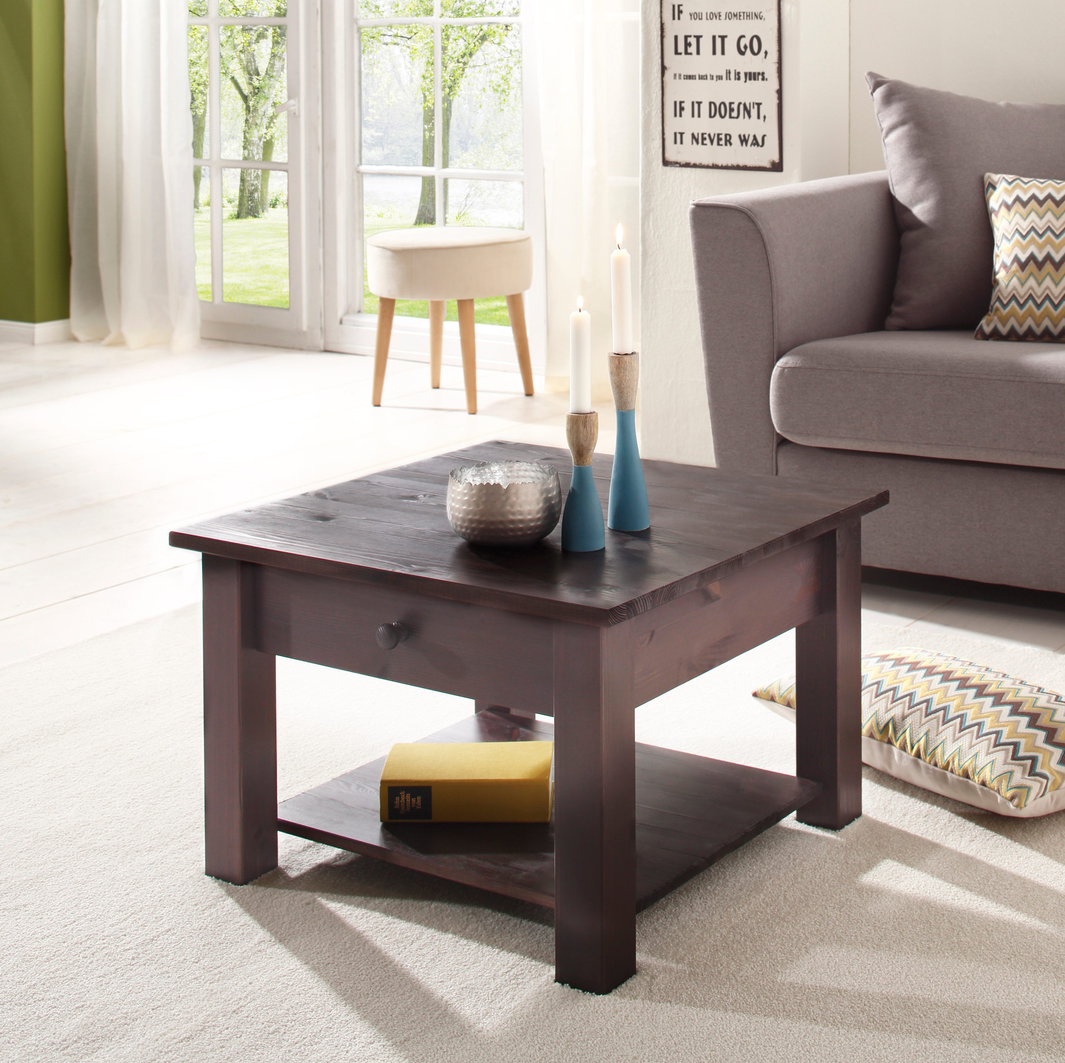 Home affaire Salontafel Chicago, TOPSELLER! in twee maten, landhuisstijl, extra opbergruimte salontafels maat 60 cm x 40 cm x 60 cm bruin