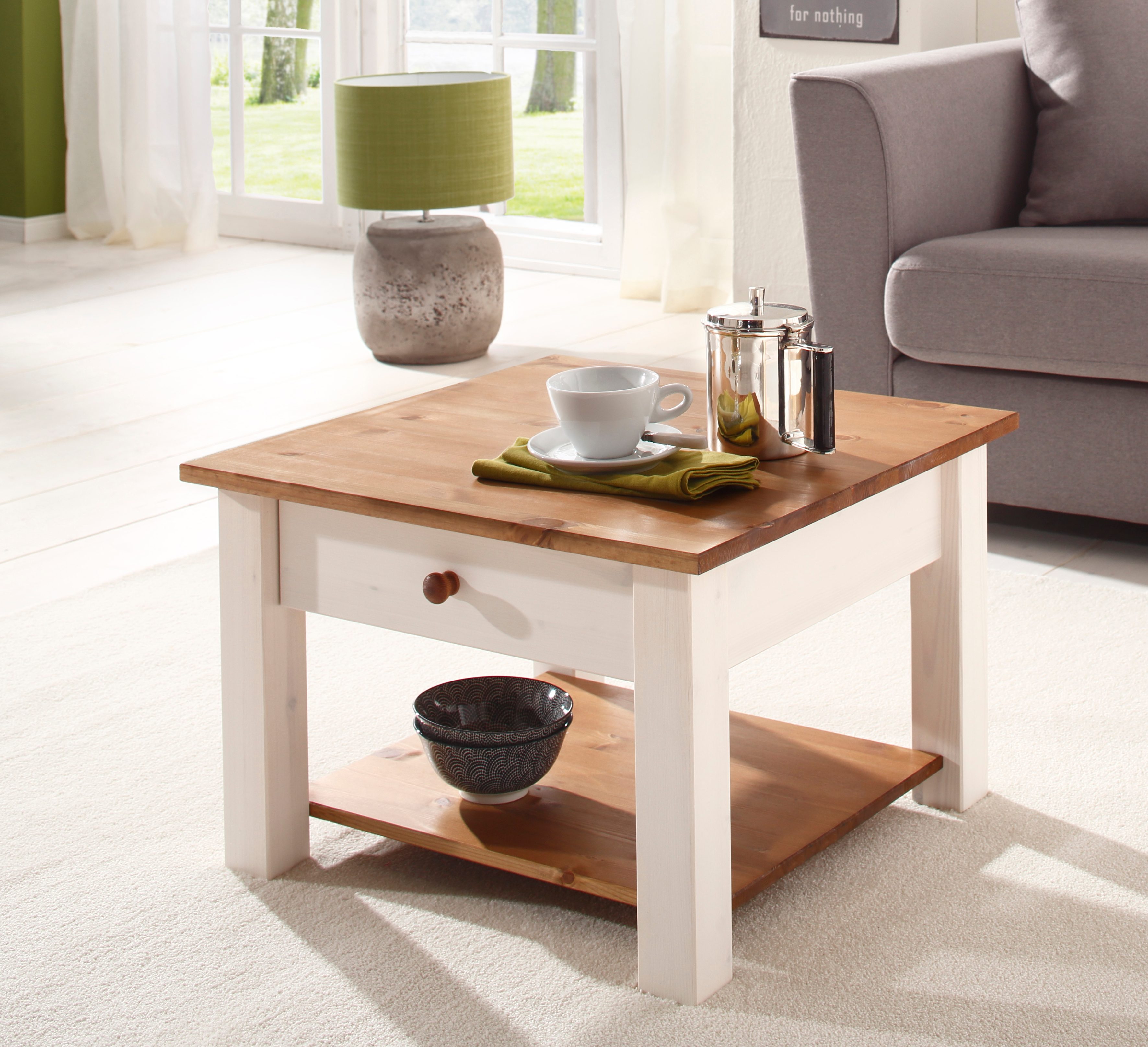 Home affaire Salontafel Chicago, TOPSELLER! in twee maten, landhuisstijl, extra opbergruimte salontafels maat 60 cm x 40 cm x 60 cm wit