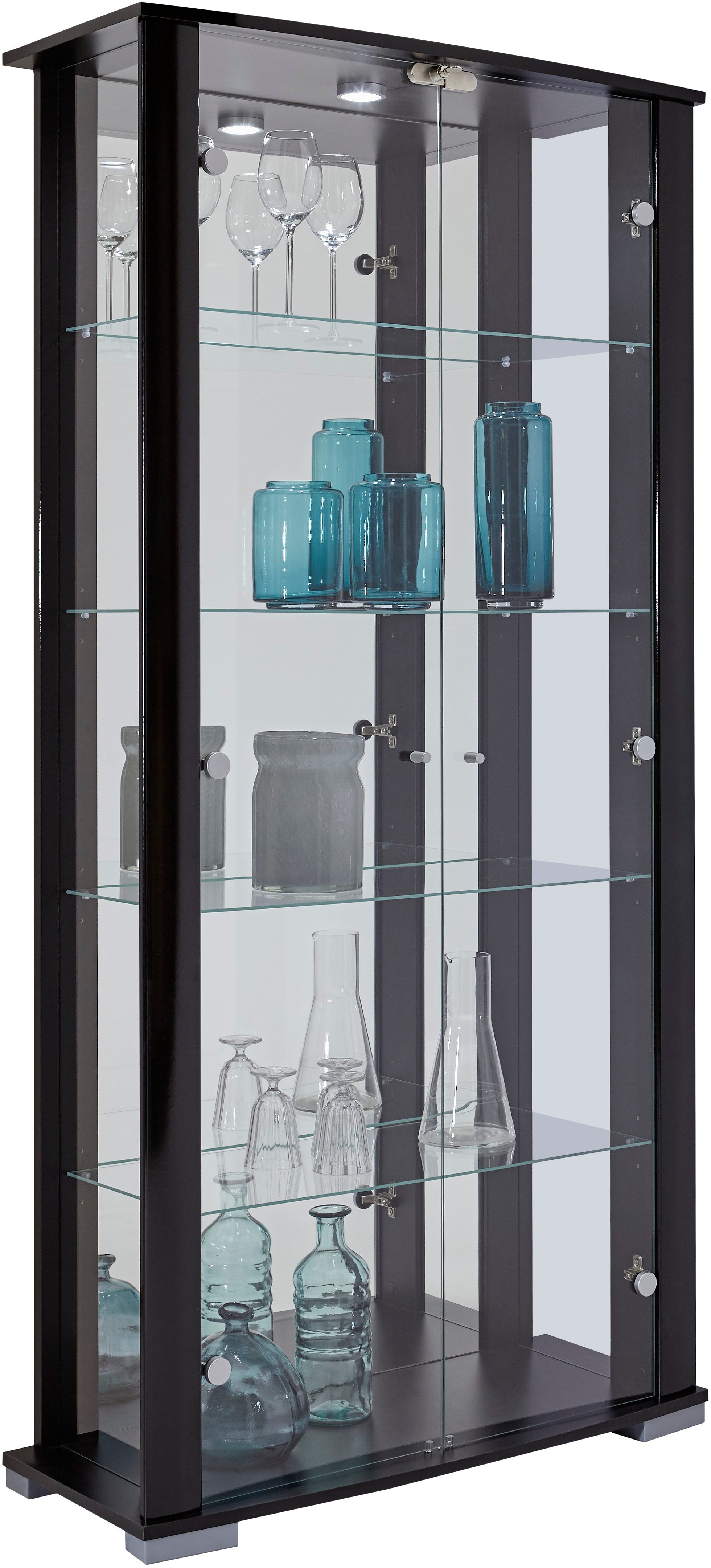 fif möbel Vitrinekast Stella Staande vitrine/glasvitrine met 2 glazen deuren, perfect voor verzamelaars, verzamelvitrine vitrinekasten zwart