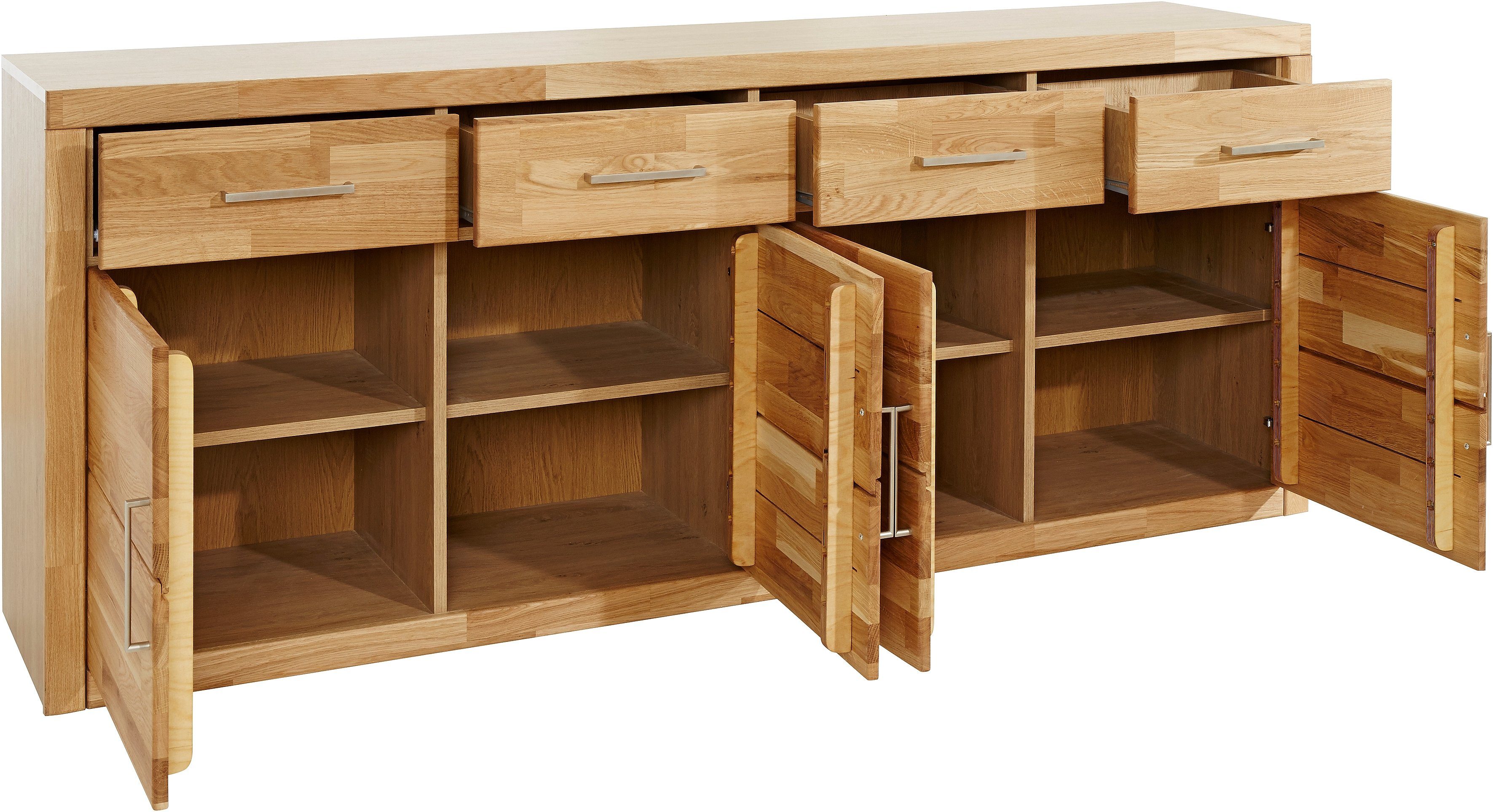 Home affaire Dressoir Trondheim, 200 cm breed, 42 cm diep, fronten massief hout, metalen handgrepen
