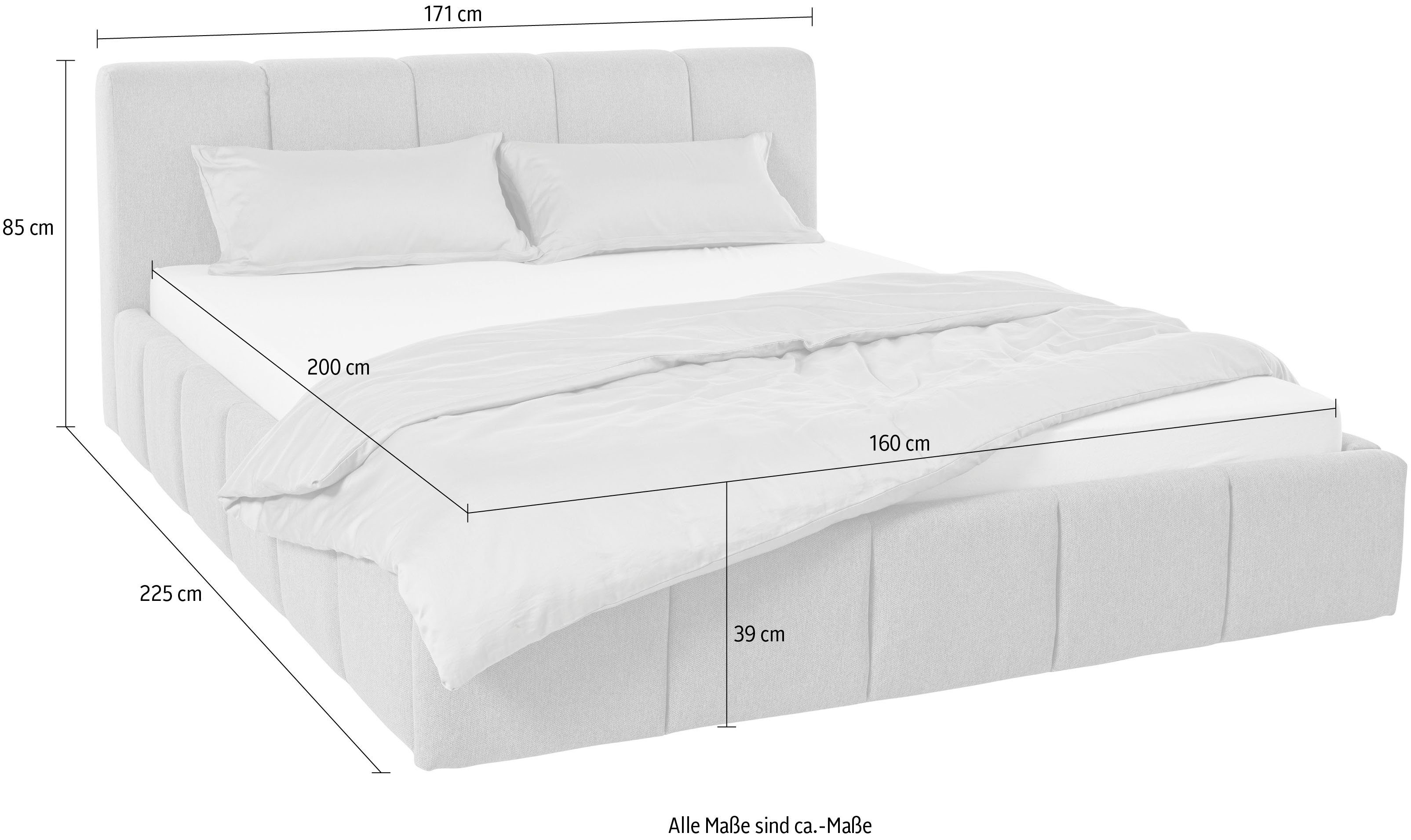 LeGer Home by Lena Gercke Gestoffeerd bed Maileen in 5 breedten en 3 kleuren, incl. rolbodem
