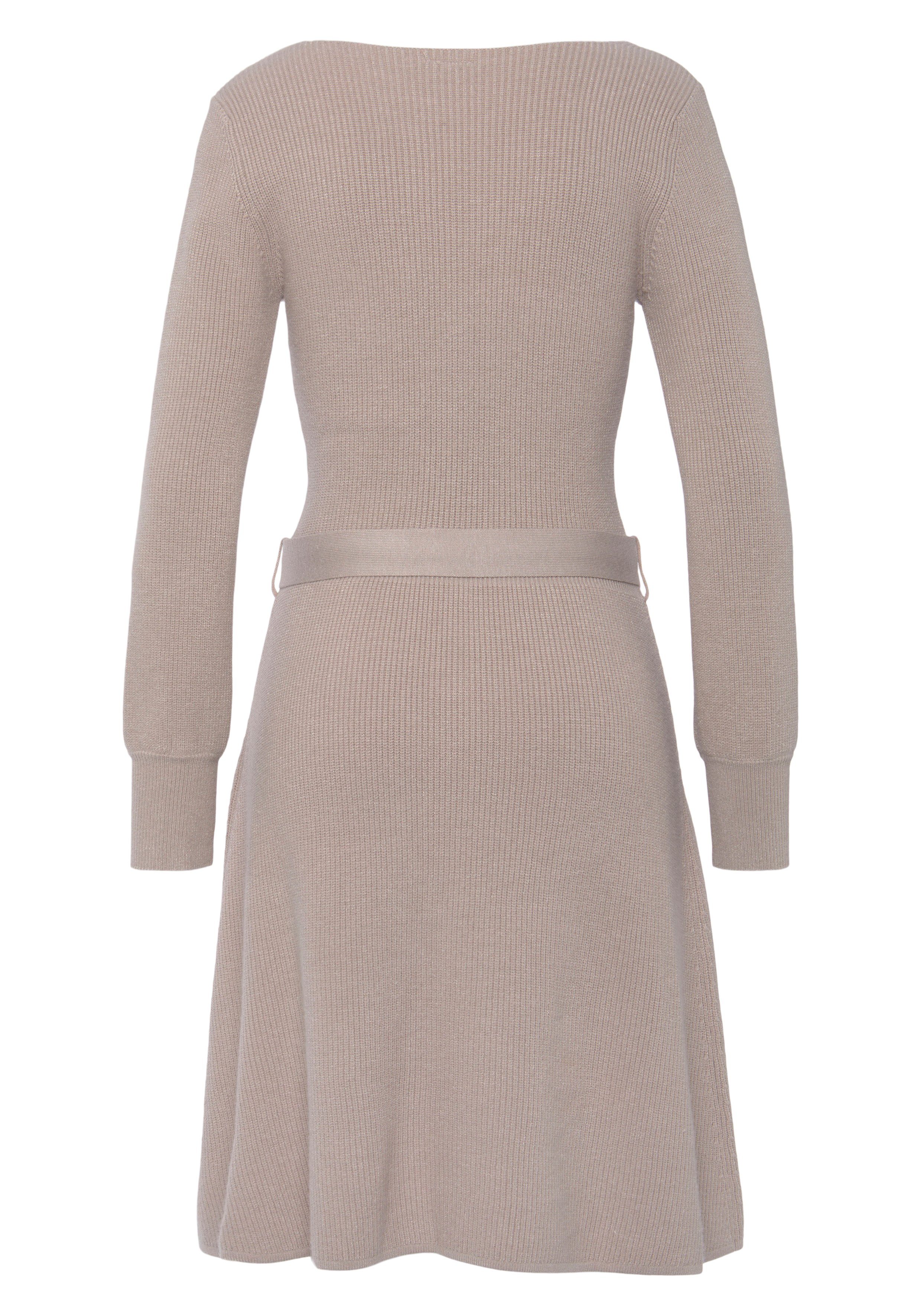 Lascana Gebreide jurk en v-hals, herfst-winterjurk, casual-elegant (Met een bindceintuur)