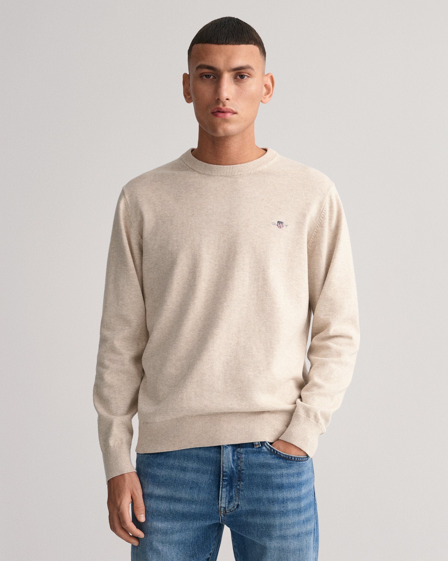 Gant Trui met ronde hals CLASSIC COTTON C-NECK Premium breipullover van zachte 100% katoen overgangspullover