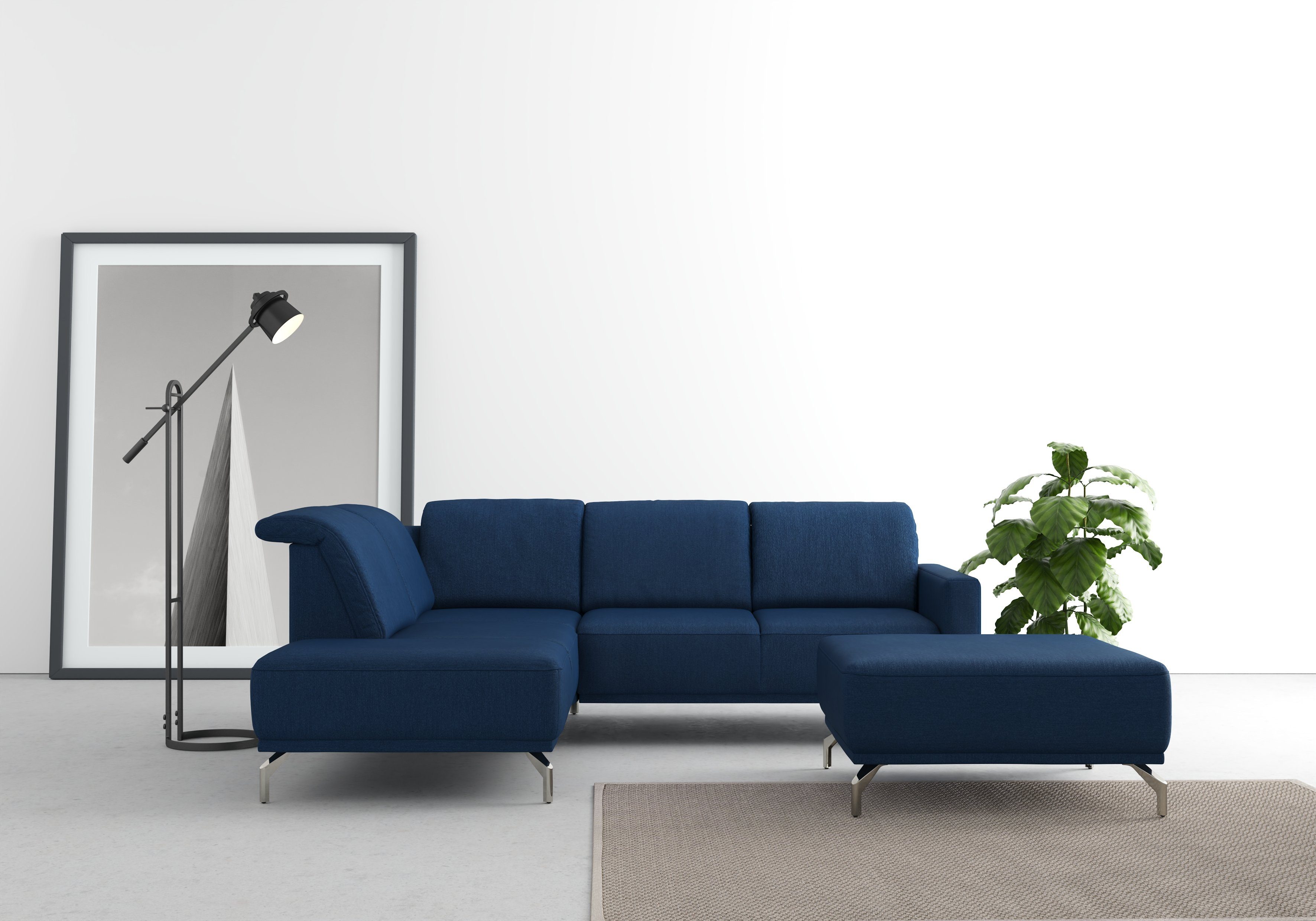 sit&more Hoekbank Bailando L-vorm naar keuze met verstelbare hoofdsteun en uittrekzitting, motorisch blauw, hoekbanken, Met verstelbaar hoofdeind, mit