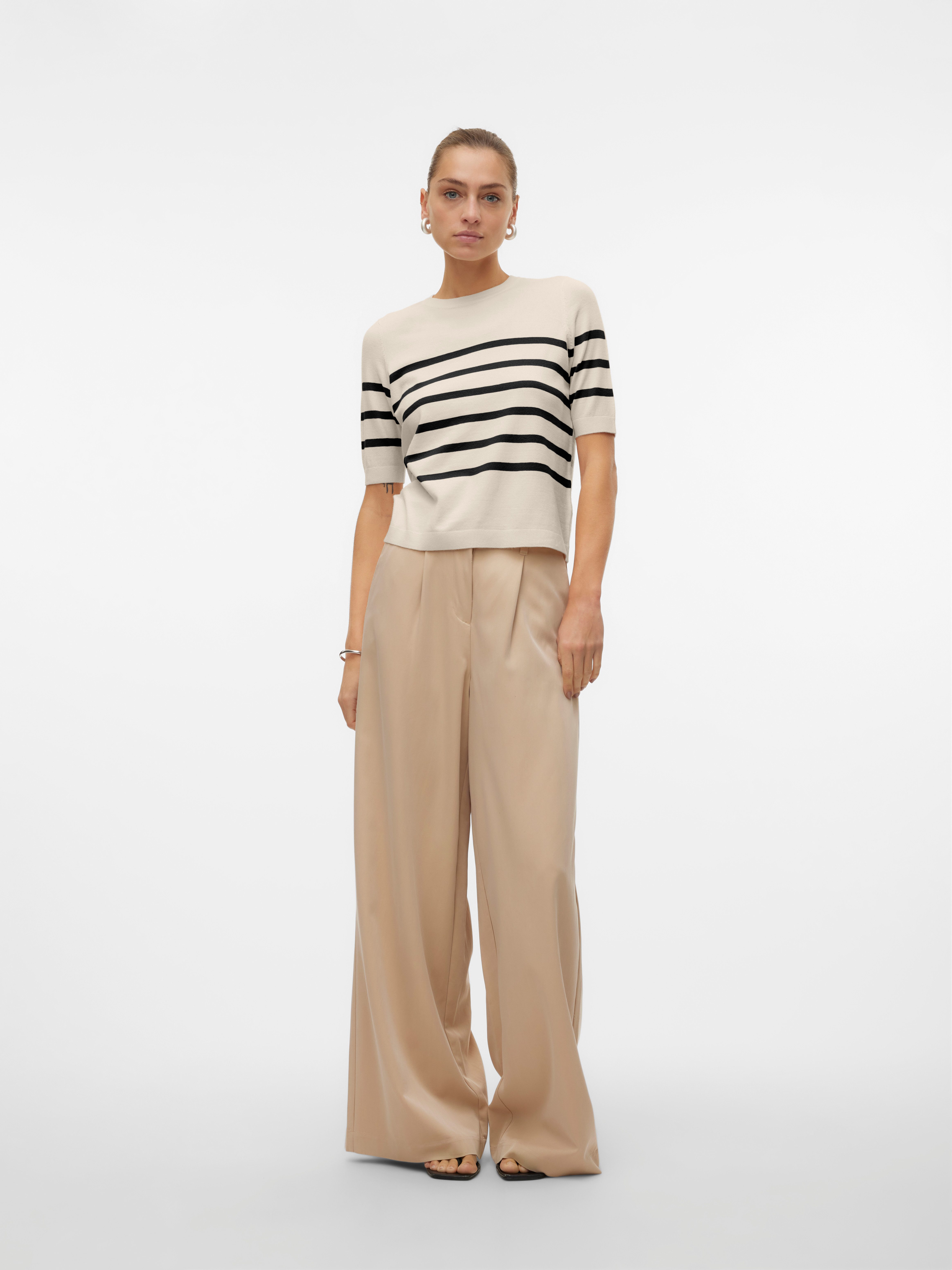 Vero Moda Trui met korte mouwen Lichtgewicht fijn gebreide trui VMSABA PLAIN SS O-NECK PULLOVER GA NOOS (Damestrui ronde hals korte mouw zomertrui)