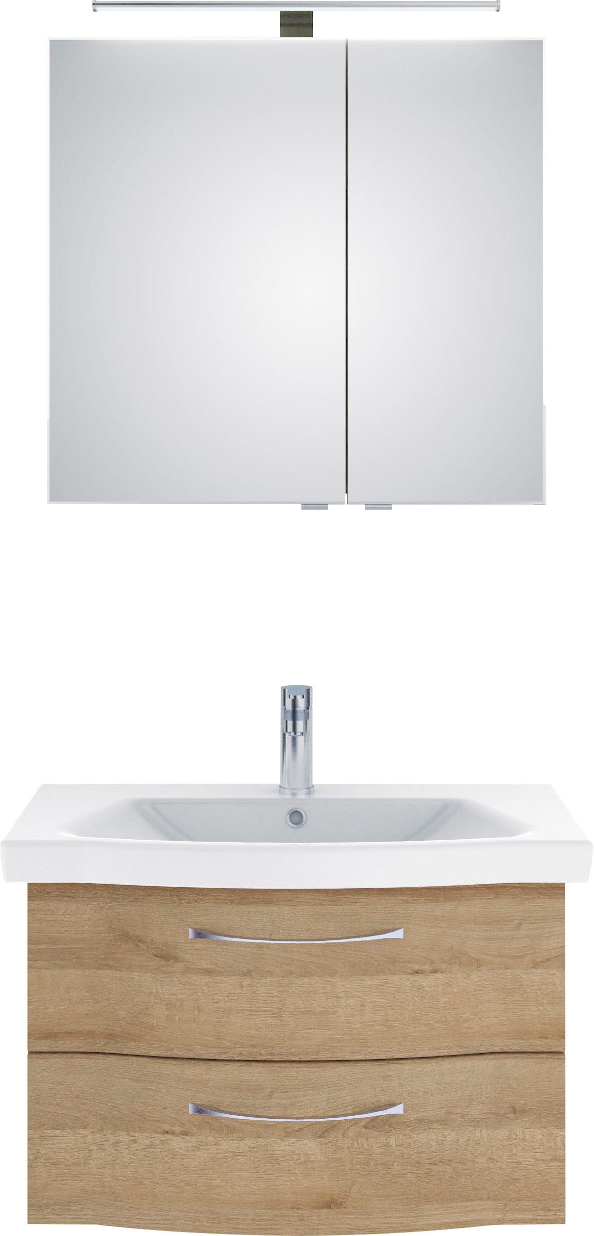 Saphir Badkamerserie 6005 sprint 2-delig, keramiek-wastafelonderkast met led-spiegelkast (2-delig) badmeubelsets bruin
