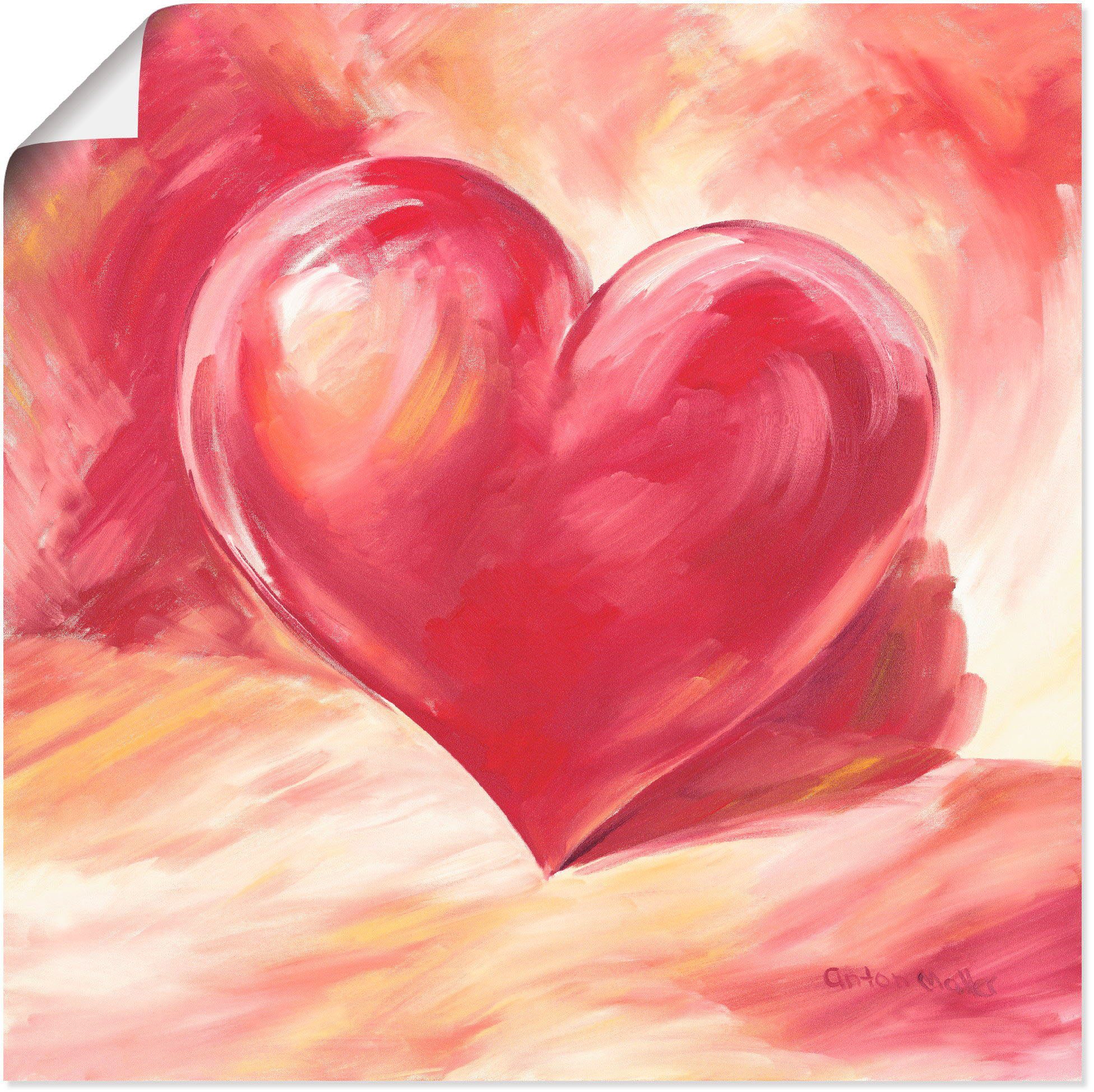 Artland Artprint Roze/rood hart in vele afmetingen & productsoorten - artprint van aluminium / artprint voor buiten, artprint op linnen, poster, muursticker / wandfolie ook geschik