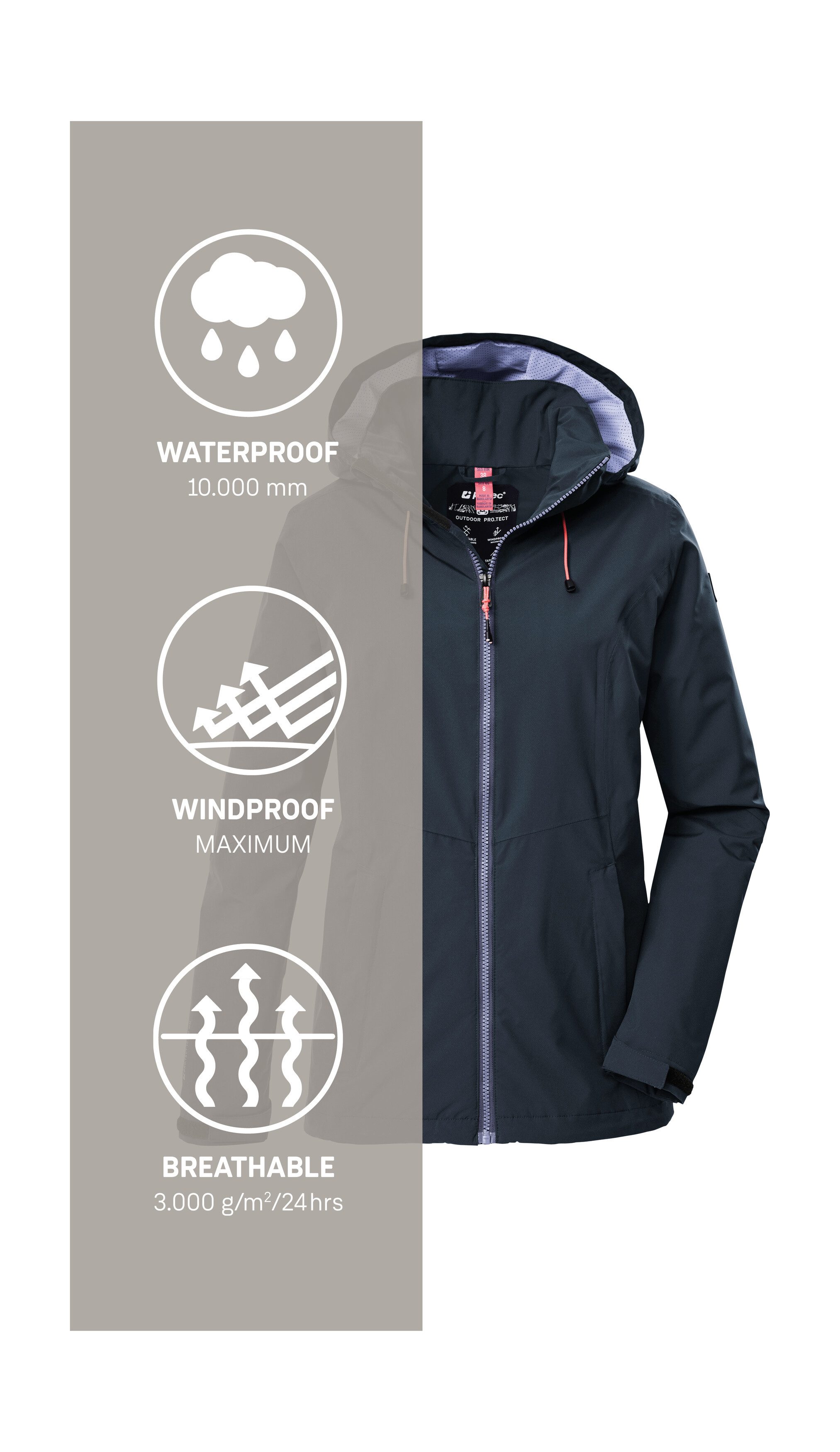 Killtec Outdoorjack Dames regenjas OOKS 1 Lichte, water- en winddichte damesjas, ademend, duurzaam