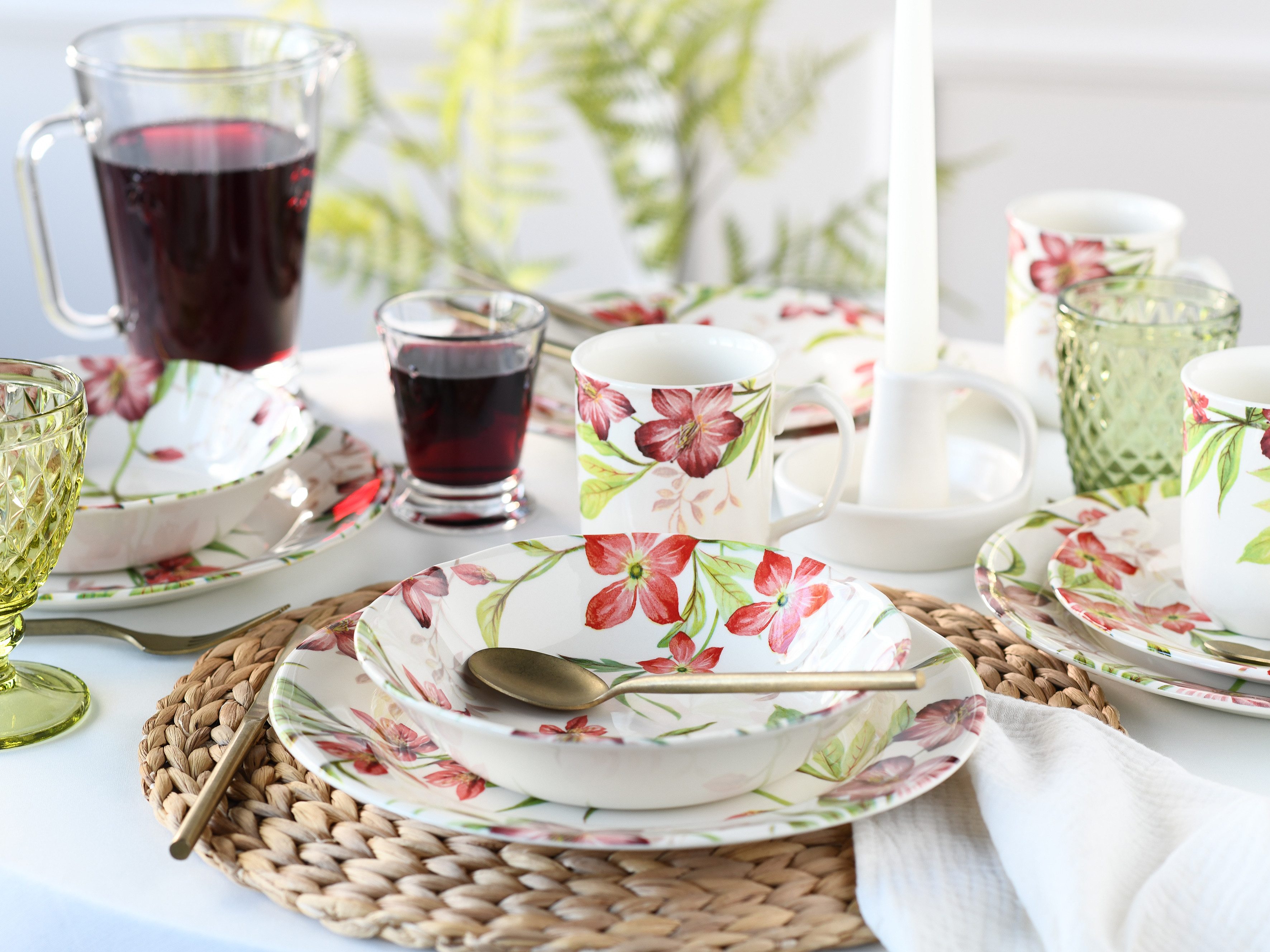 CreaTable Combi-servies Servies-set Summer Cottage Servies, elegant bloemdecor, 16 delen, voor 4 personen (set, 16-delig)