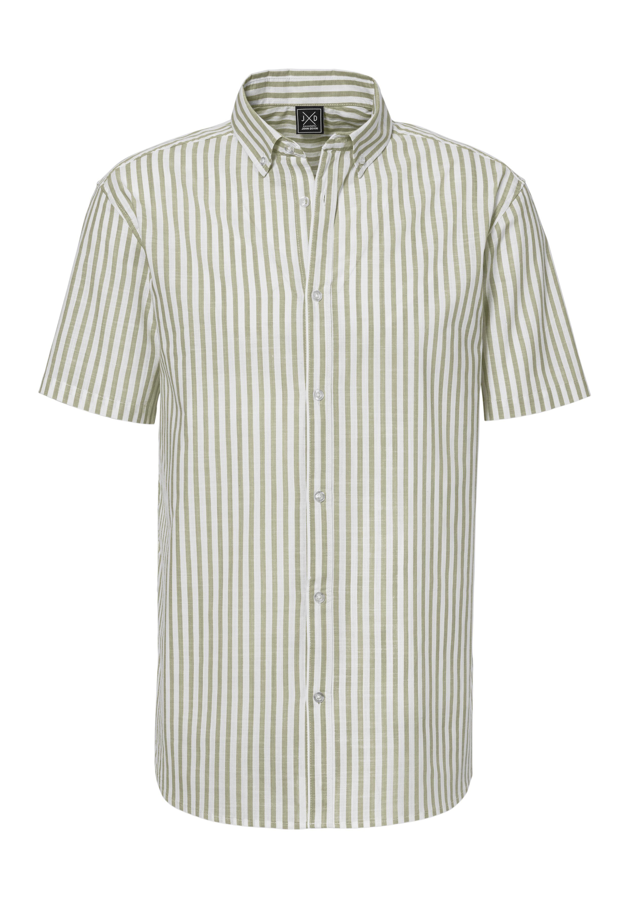 John Devin Overhemd met korte mouwen Regular fit Gestreept overhemd met button-down-kraag van 100% katoen