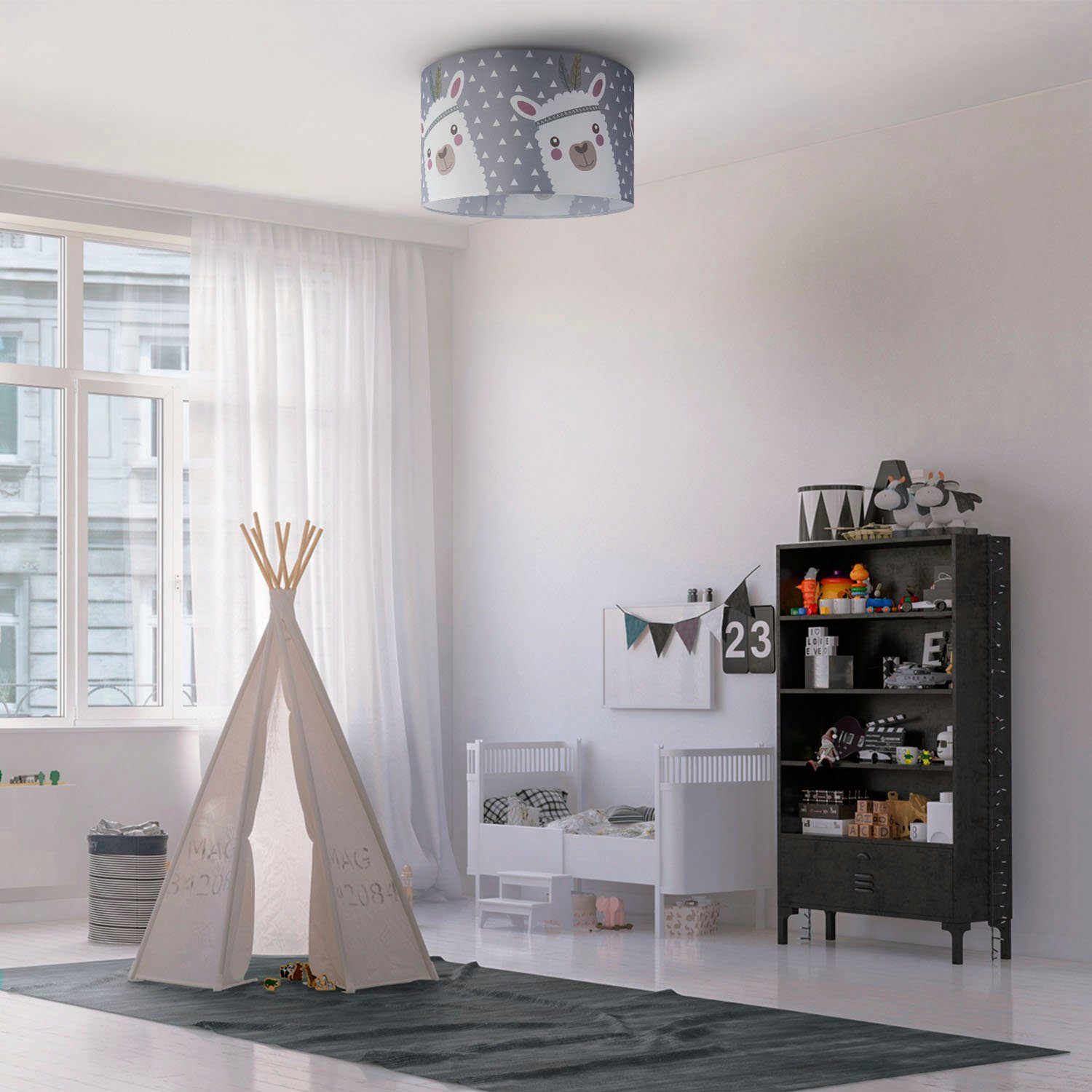 Paco Home Plafondlamp Ela 214 Kinderlamp plafondlamp LED kinderkamer lamp lama-motief, E27