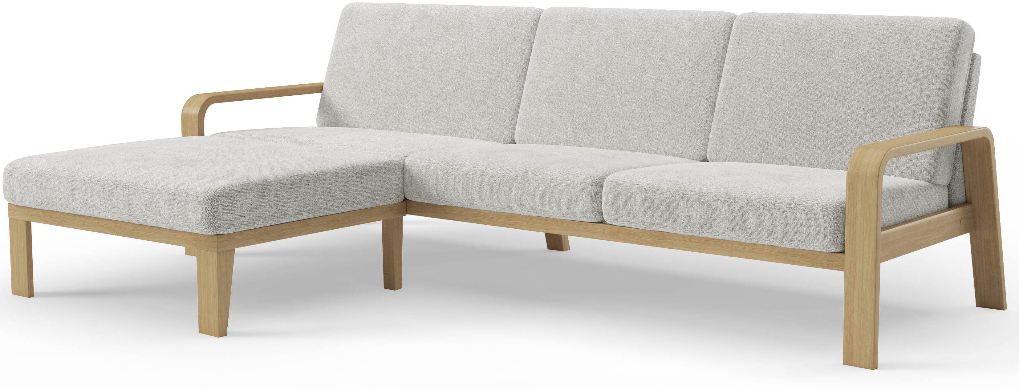 sit&more Hoekbank Kolding L-vorm Armleuningen van natuurlijk beukenhout, verschillende bekledingen en kleuren