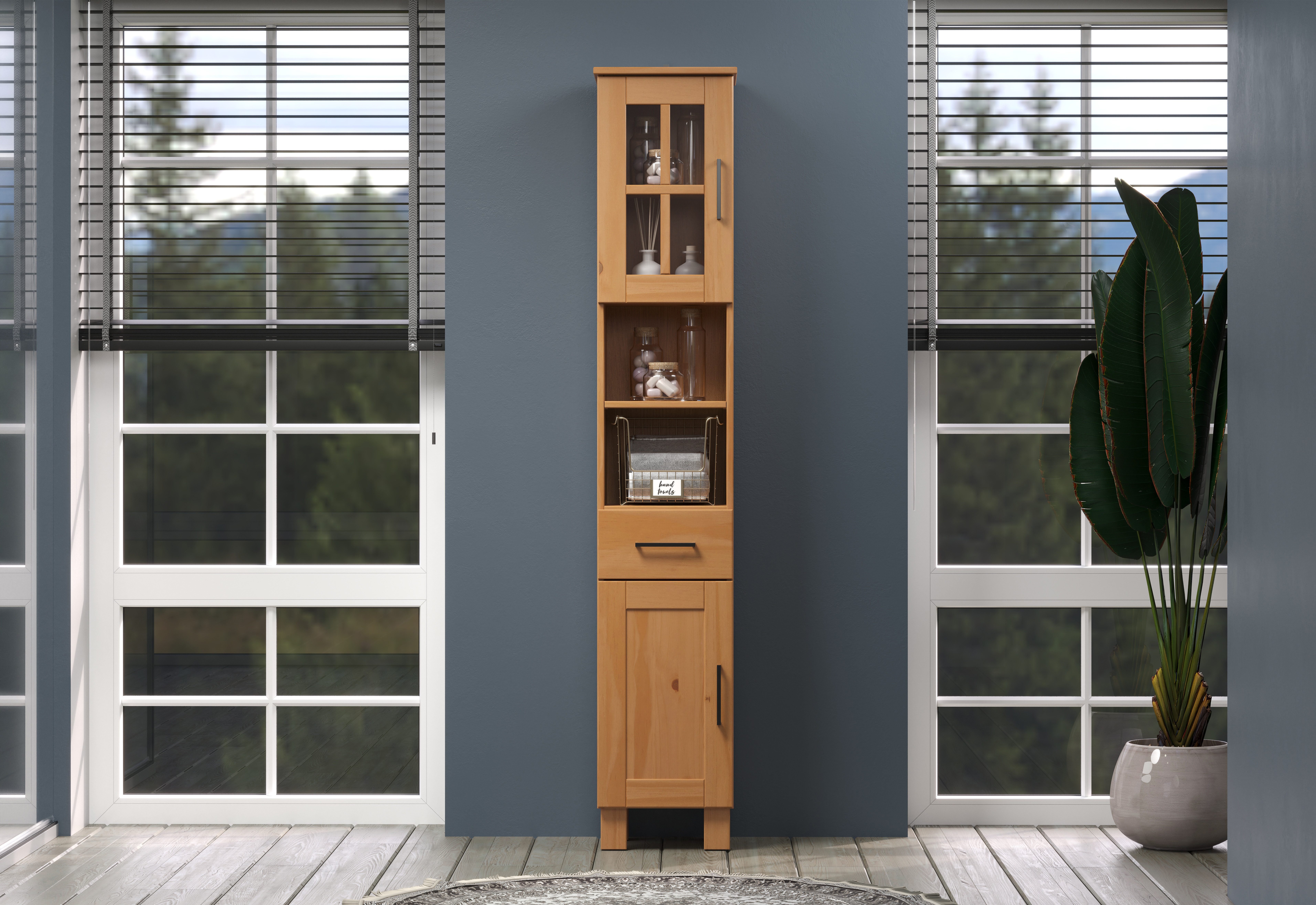 welltime Hoge kast Ulea Badkast van massief hout met lade - afmetingen (B/D/H) 33/30/180 cm (1 stuk)