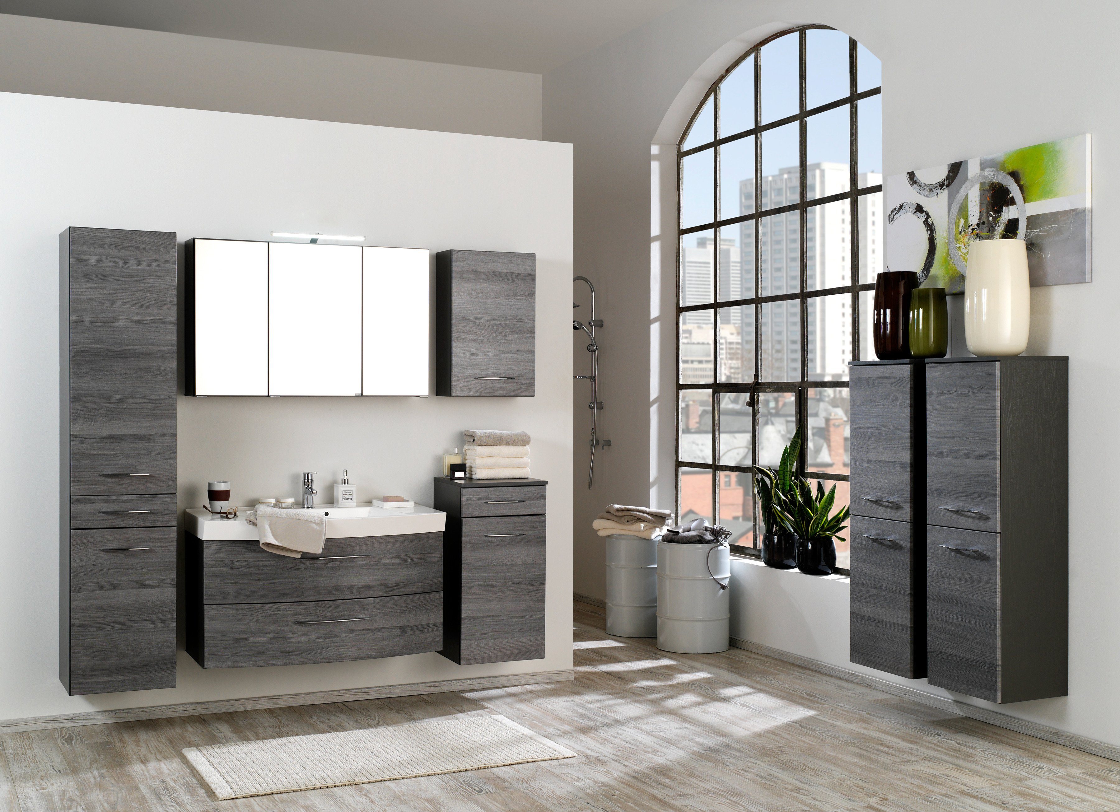 welltime Badkamerserie Florida Breedte 100 cm, wastafelonderkast in gebogen model (2-delig)