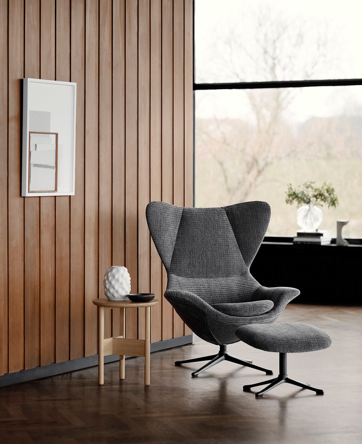 FLEXLUX Oorfauteuil Stilo relaxstoel, TV-stoel Solitaire, stijlicoon, draaibaar, zwarte poot