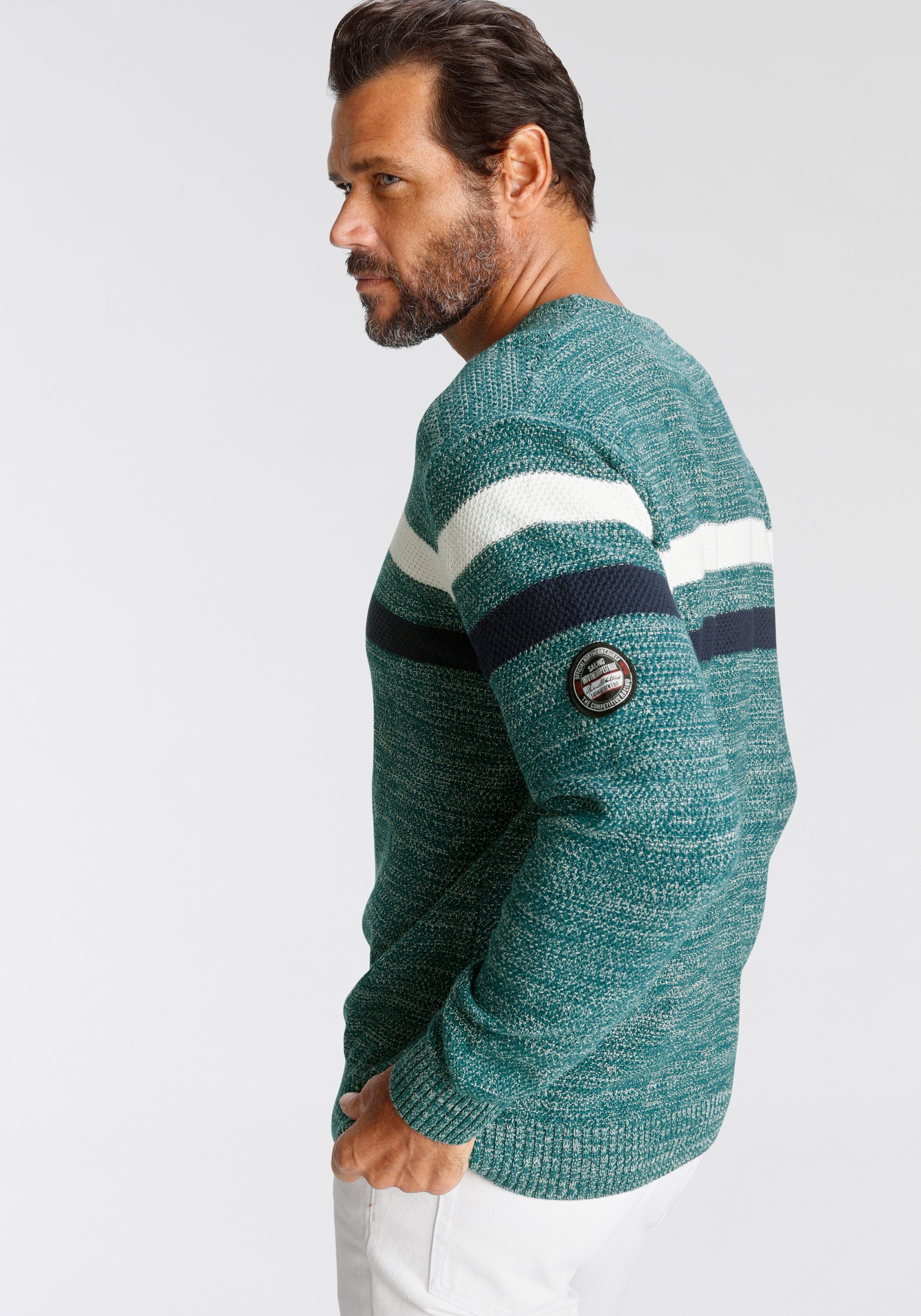 Man's World Trui met ronde hals Tot maat 5 XL in gemêleerde look