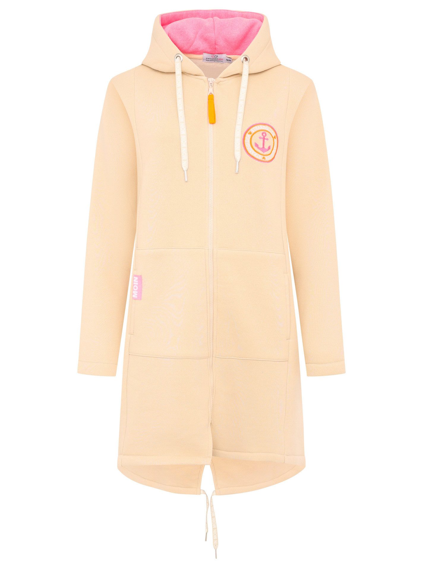 Zwillingsherz Jersey jas Kust Zee Moin Met capuchon, zakken, voor- en achterprint kust zee moin