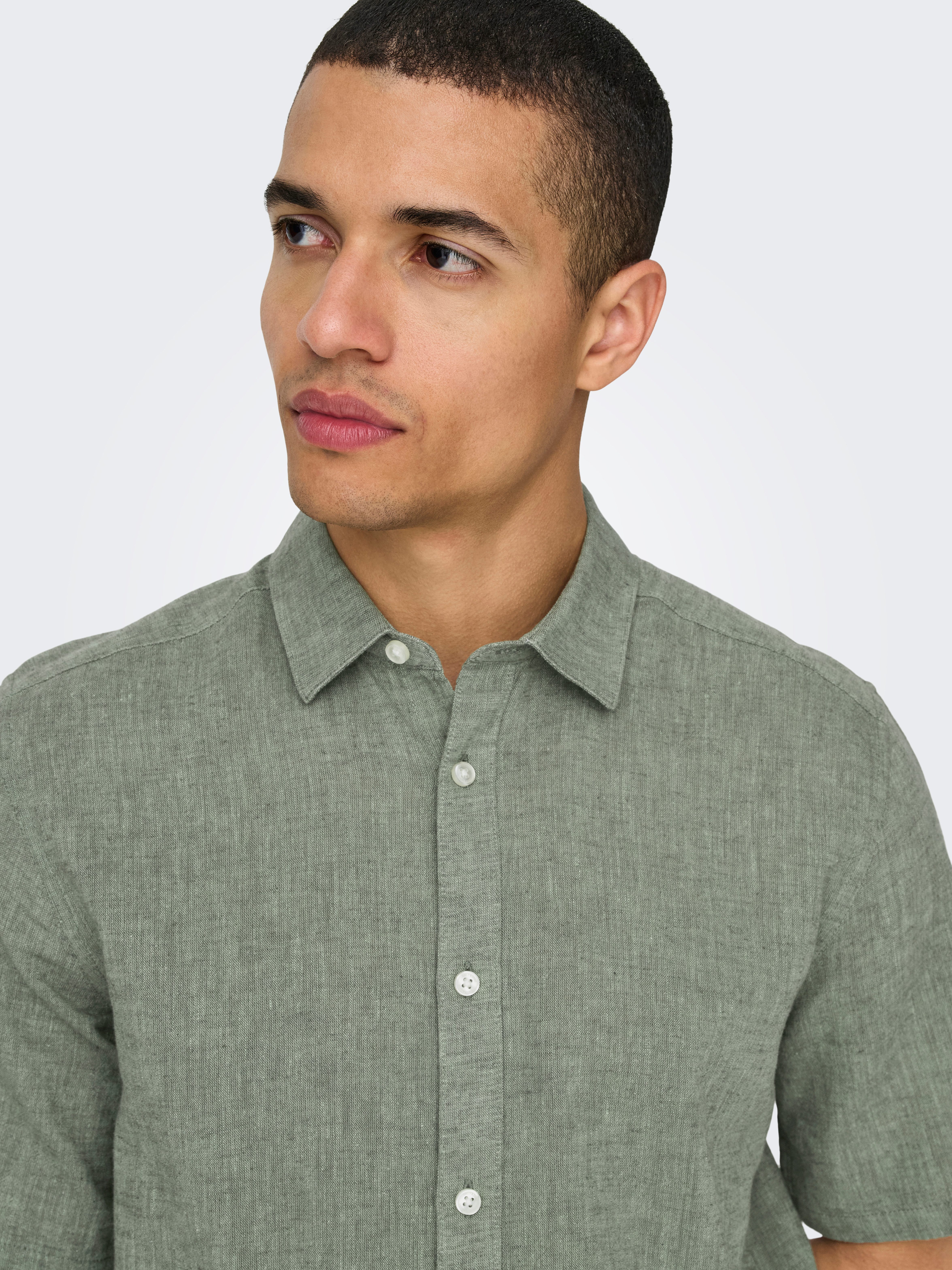 ONLY & SONS Overhemd met korte mouwen ONSCAIDEN SS SOLID LINEN SHIRT NOOS