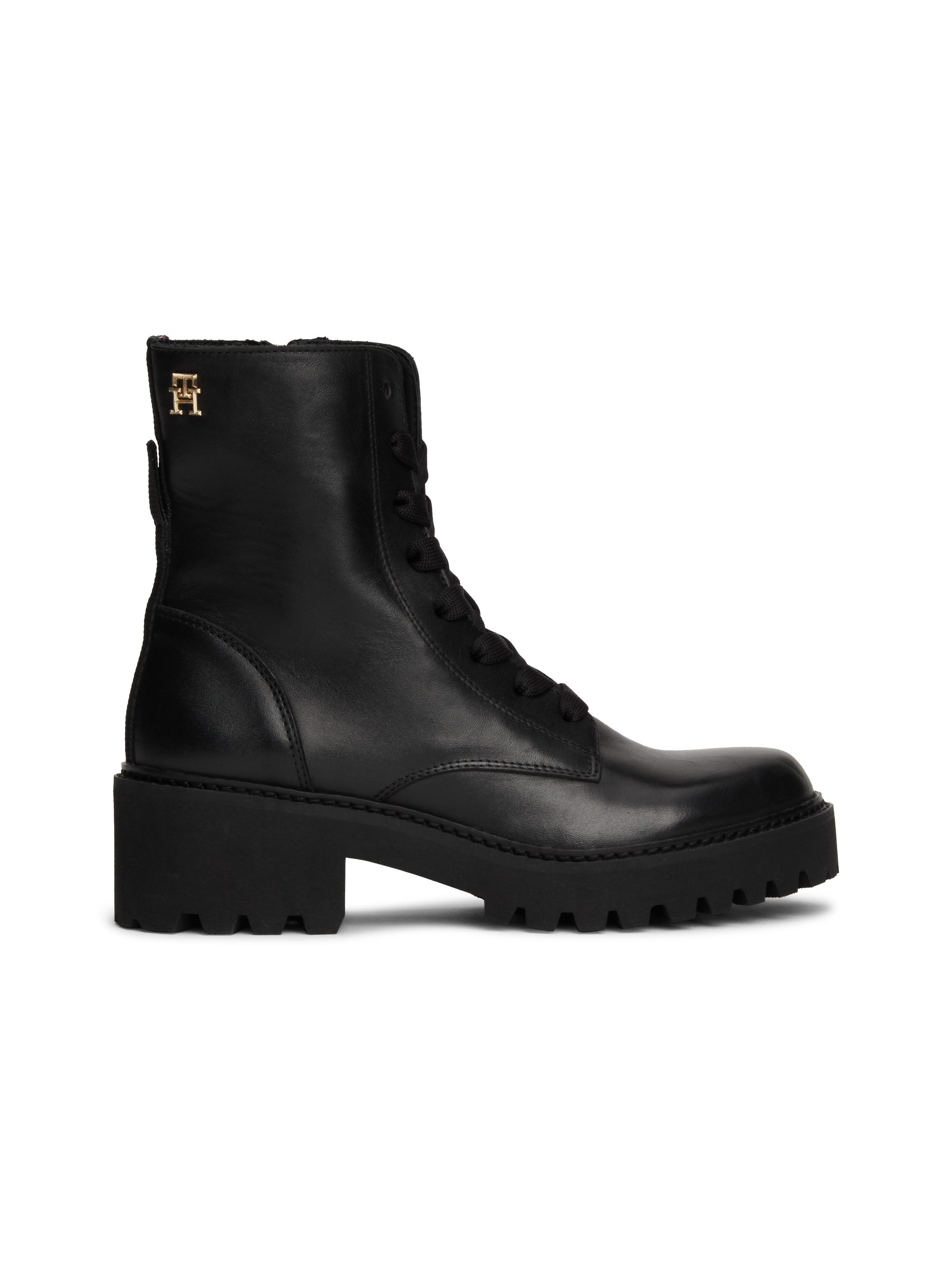 Tommy Hilfiger Veterlaarsjes CHIC MID HEEL LEATHER LACE-UP blokhak, plateau, veterschoenen, chunkyboots met th-logo