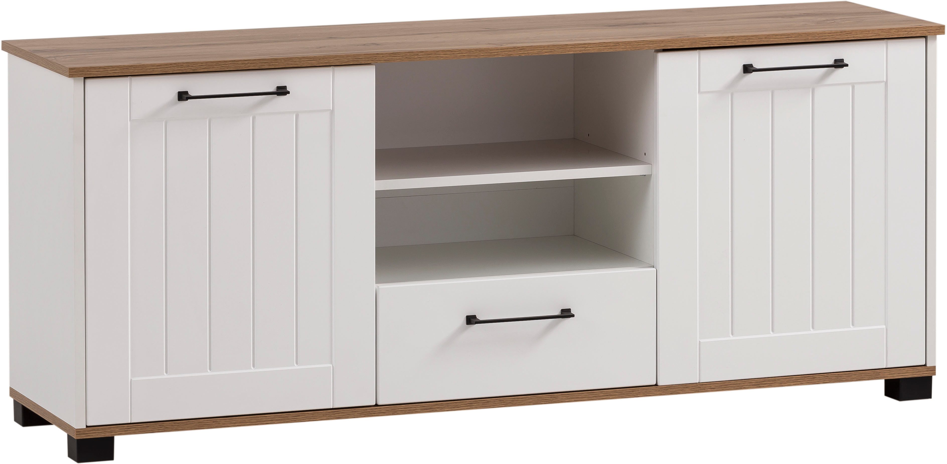 Schildmeyer Tv-kast Jelda, breedte 146 cm Fronten in landhuisstijl, houtdecor met voelbare structuur