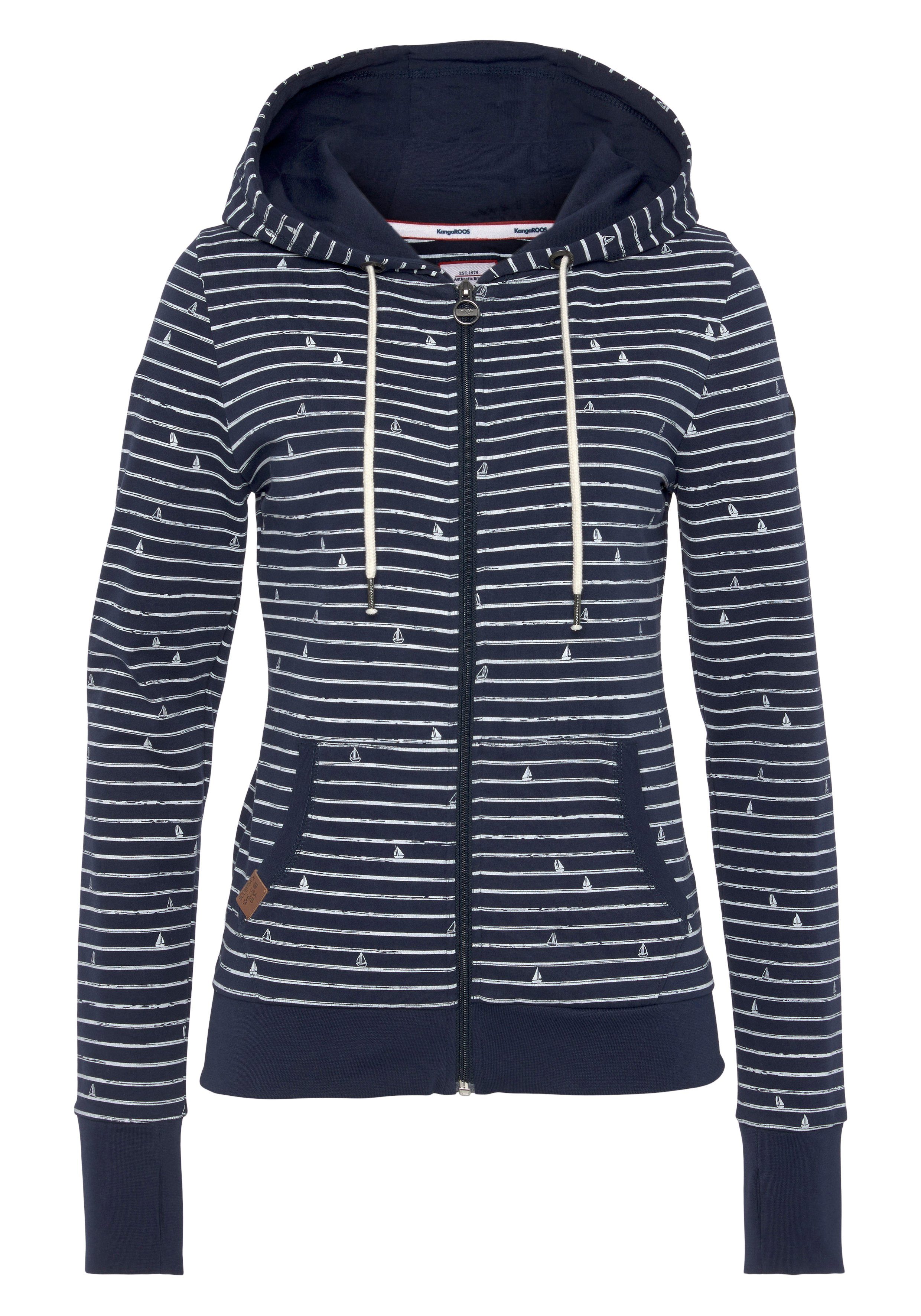 KangaROOS Capuchonsweatvest met maritieme print all-over van strepen en minimalistische schepen