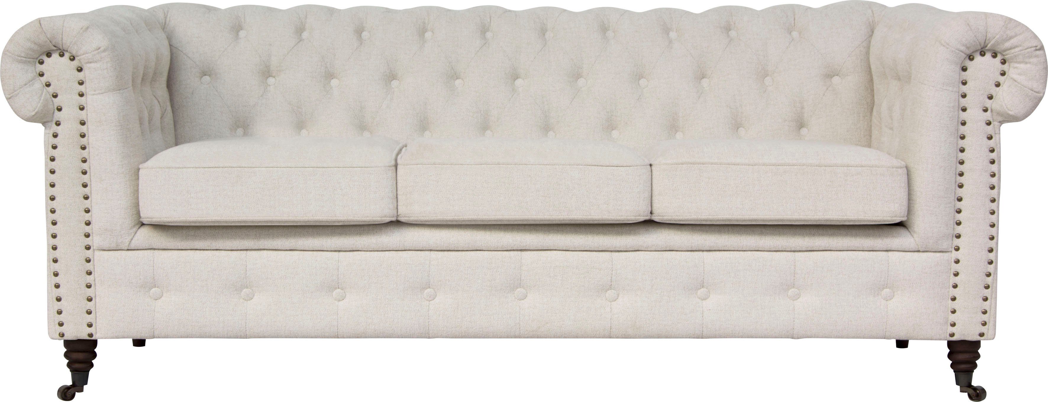 Home affaire Chesterfield-bank Aarburg luxueuze capitonnage en siernagels in chesterfield-design beige, chesterfield banken, 203 cm