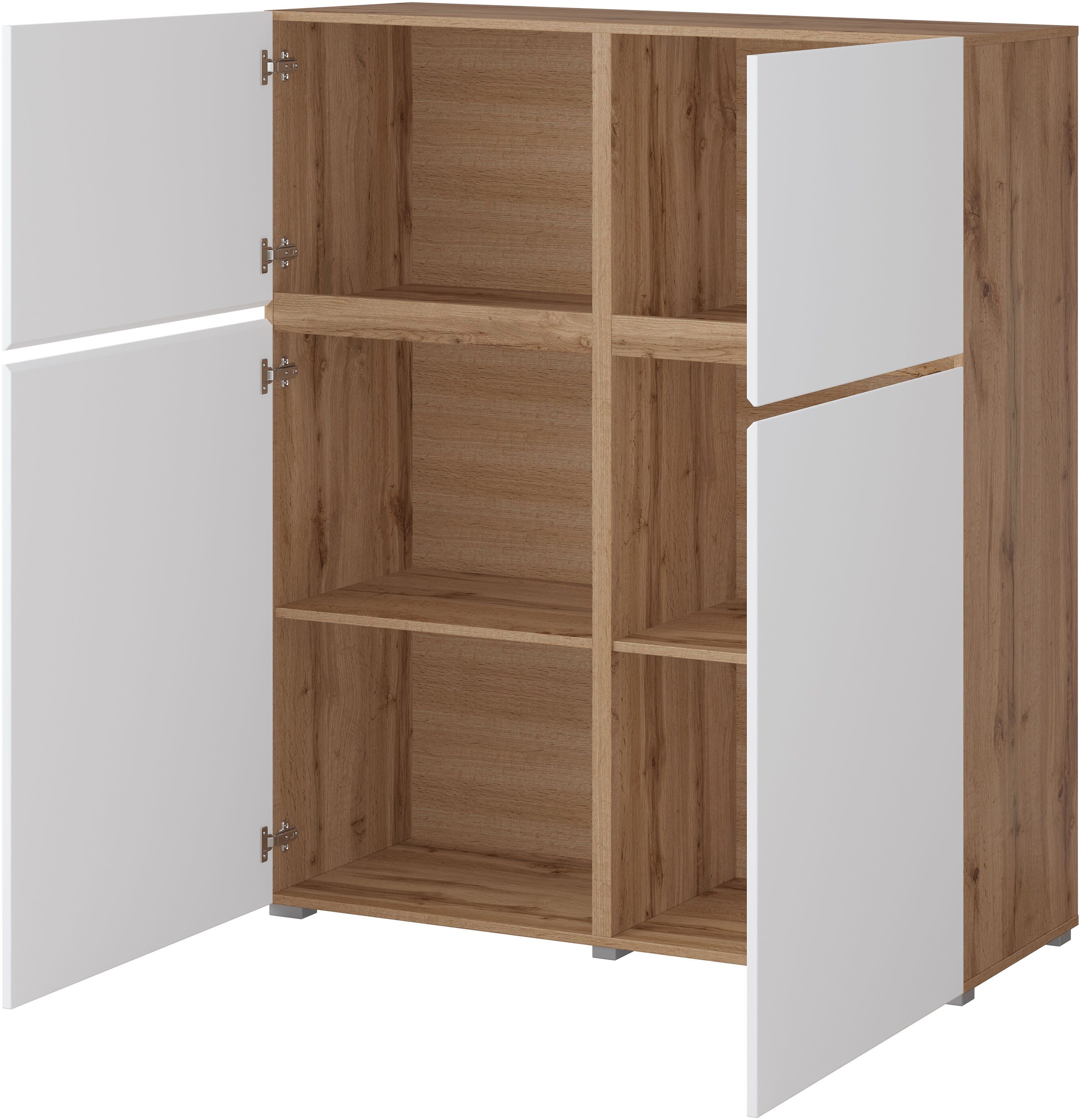 INOSIGN Highboard Cross, moderne greeploze hoge kast met 4 deuren,kast met deur Hoge kast, hoogte 139 cm met veel bergruimte, planken verstelbaar