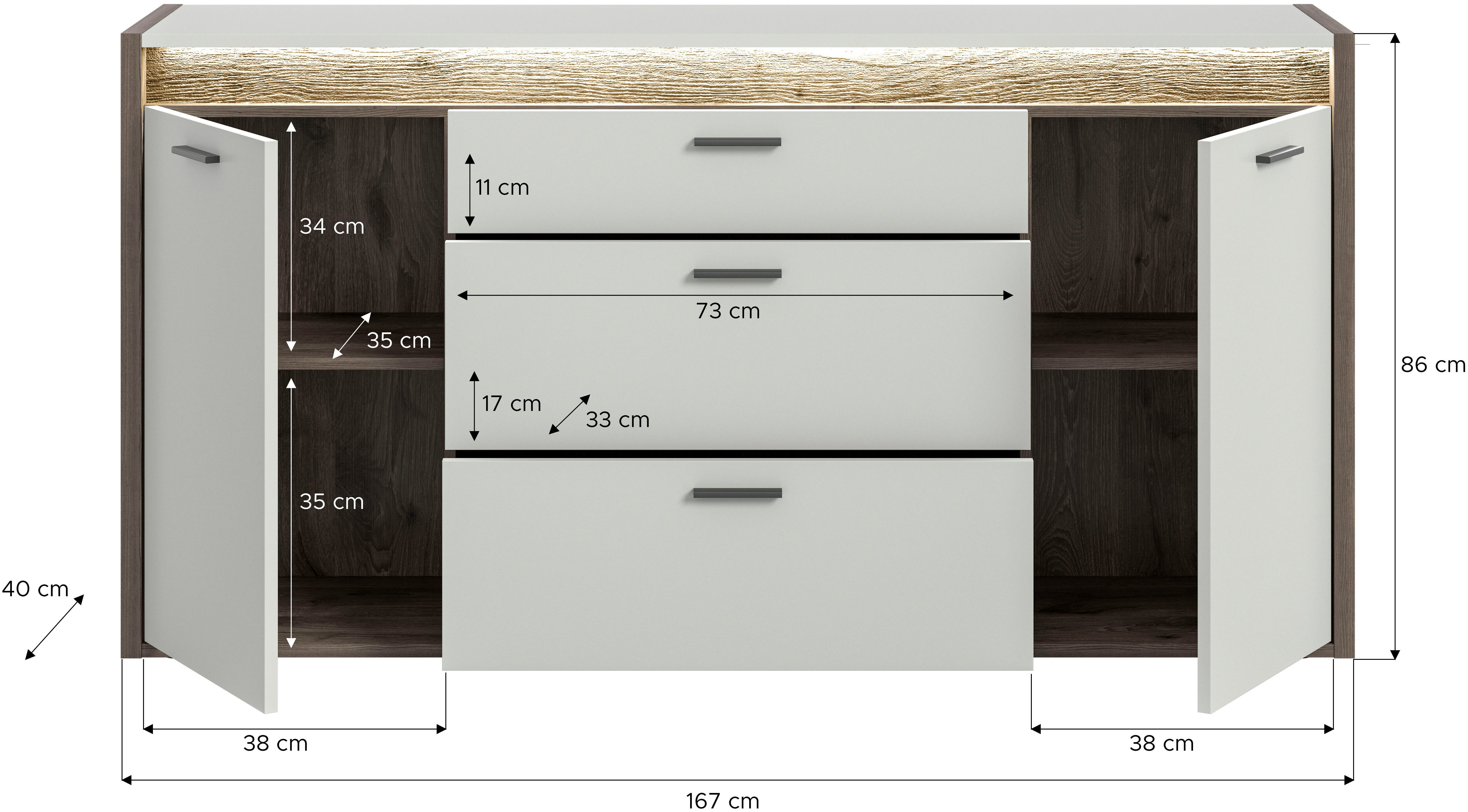 INOSIGN Dressoir Treviso, Breedte 167cm, incl. Frontverlichting, 2 deuren, 2 legplanken